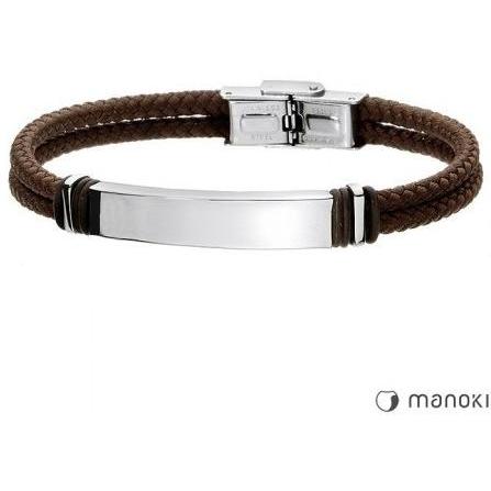Manoki BA587A Bransolety brązowa bransoletka męska z bawełnianego sznurka z blaszką pod grawer - miniatura 1