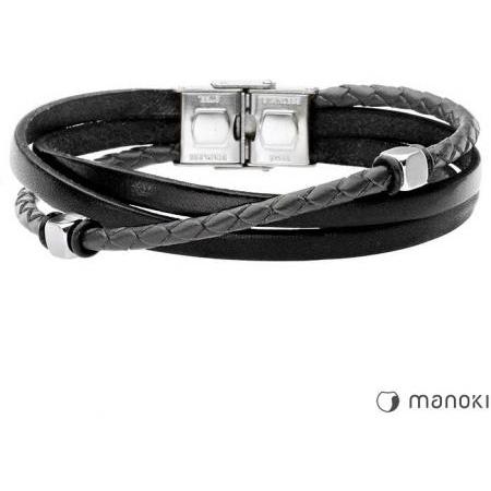 Manoki BA653B czarna bransoletka męska ze skóry i rzemienia - miniatura 1