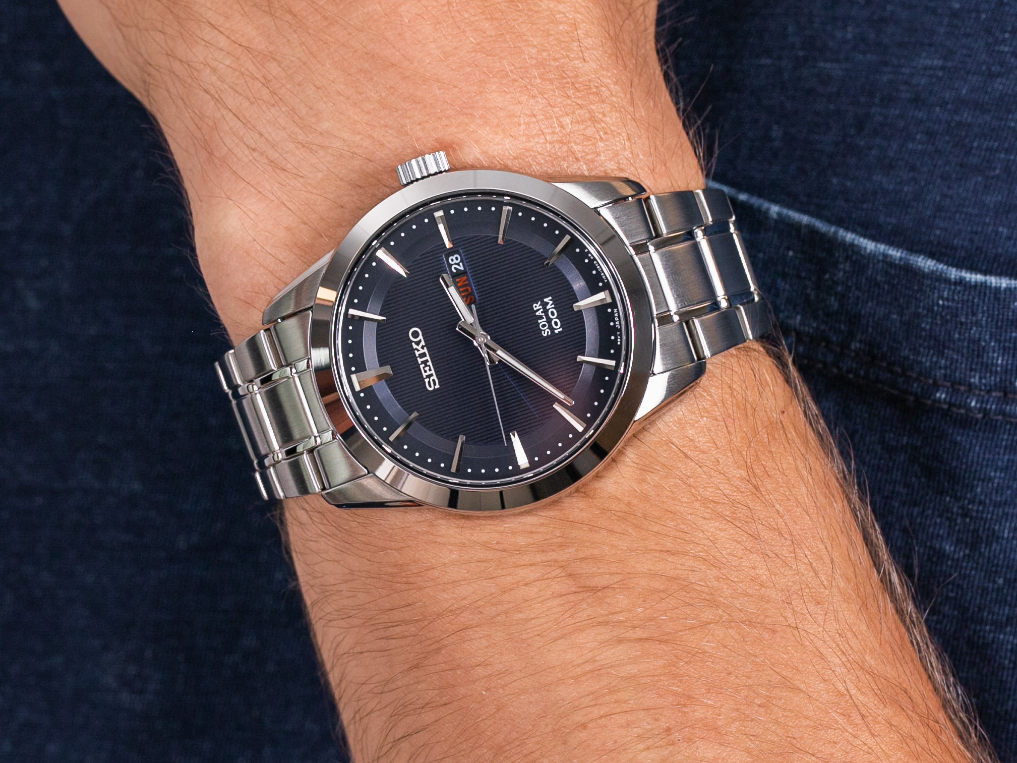 Seiko SNE361P1 Solar 100m zegarek klasyczny Solar - miniatura 4