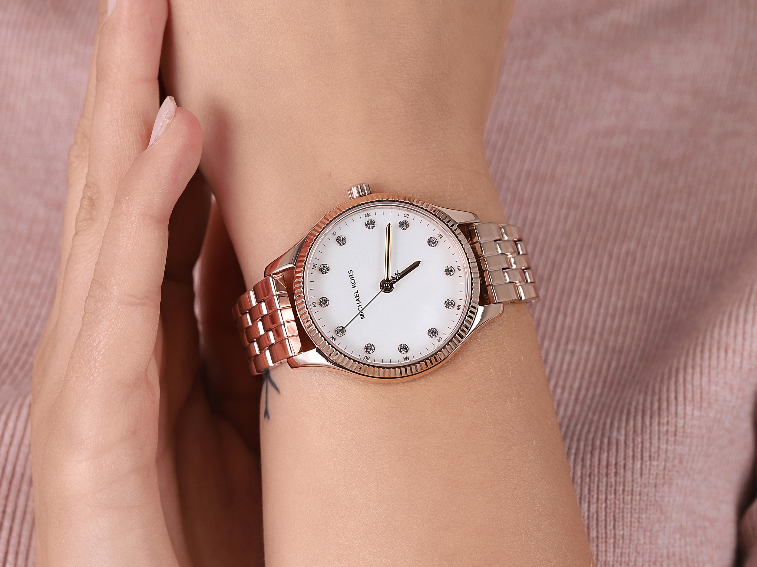 Michael Kors MK1025 zegarek różowe złoto klasyczny Lexington bransoleta