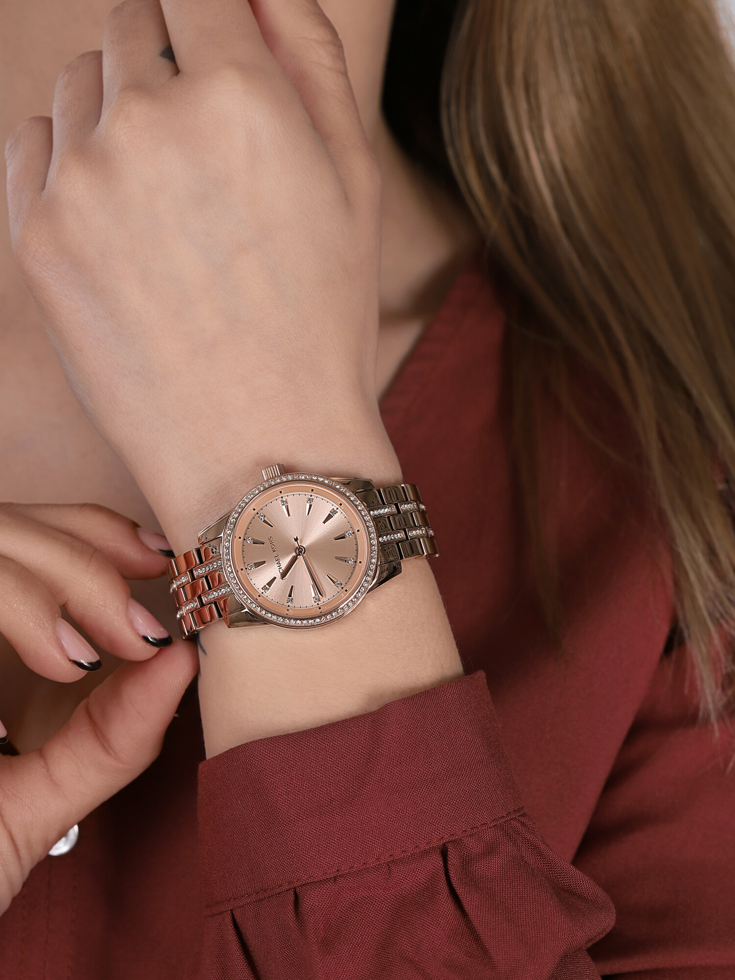 Michael Kors MK3910 zegarek różowe złoto klasyczny Mini Ritz bransoleta - miniatura 3
