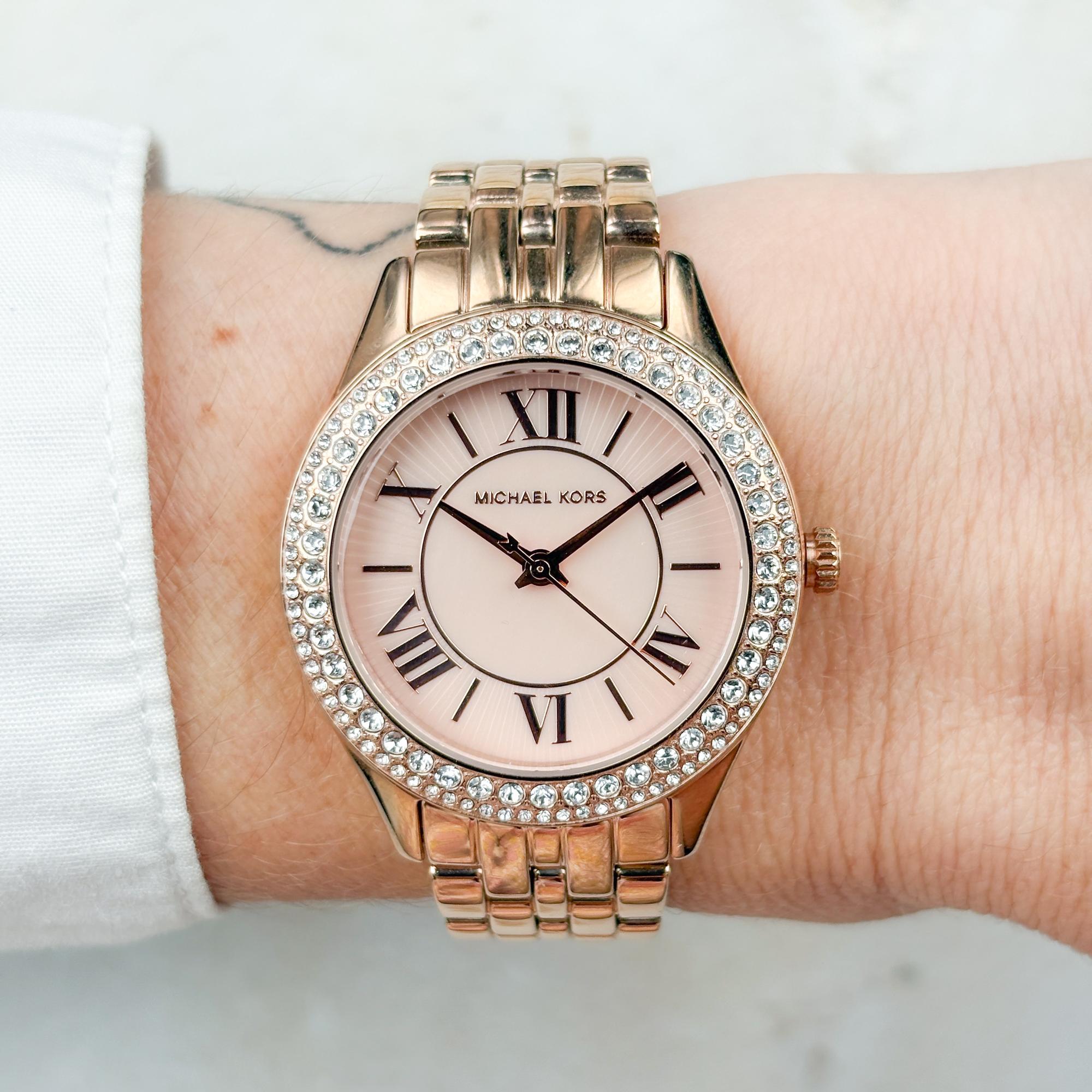 Michael Kors MK4845 HARLOWE Rose Gold Stainless Steel 33mm Damskie klasyczny zegarek różowe złoto - miniatura 9