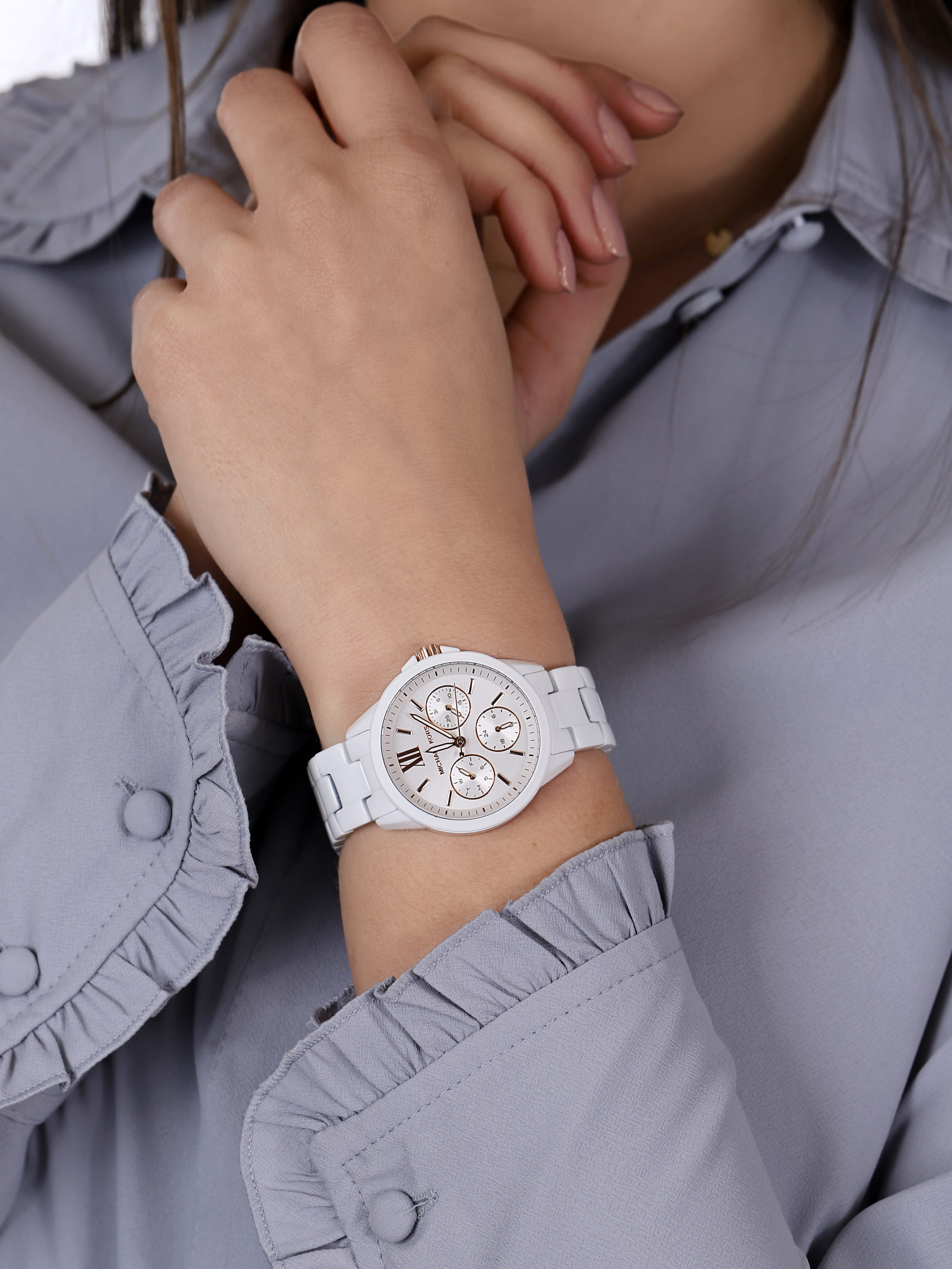 Michael Kors MK6819 zegarek biały klasyczny Mini Bradshaw bransoleta