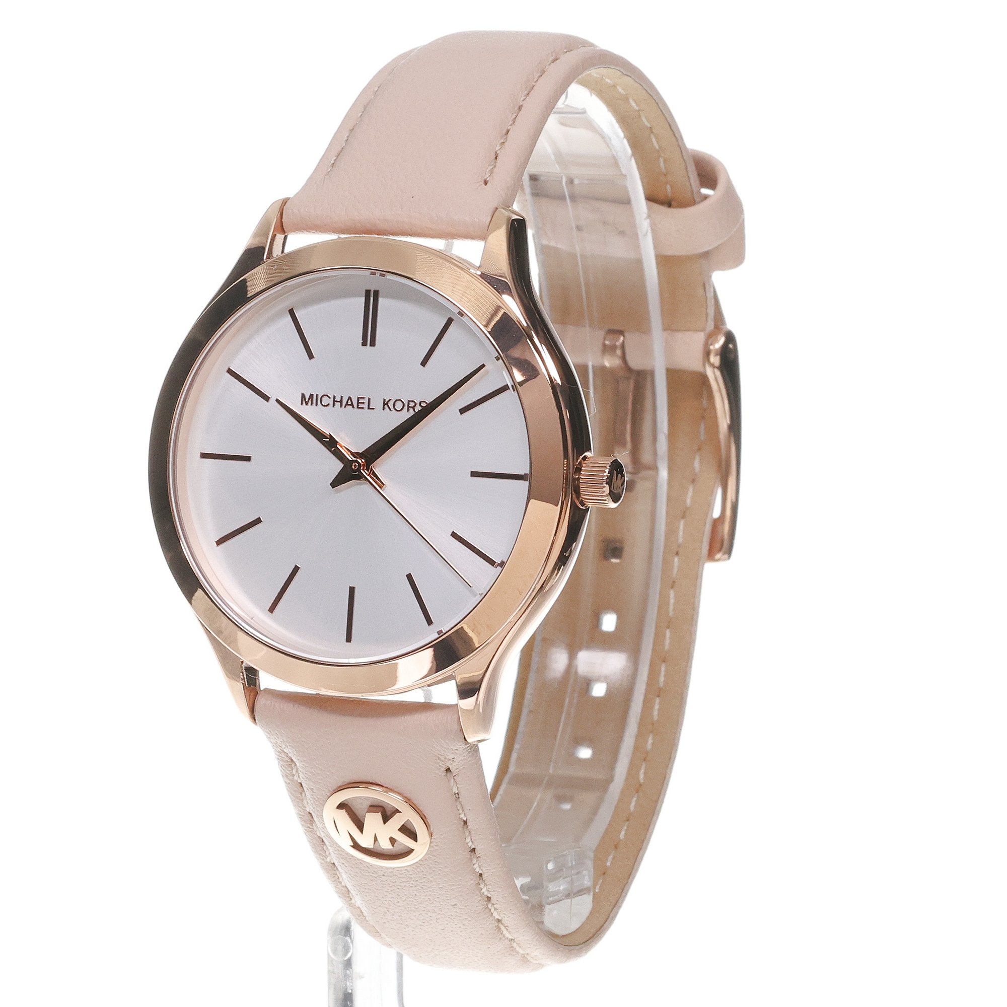 Michael Kors MK7467 SLIM RUNAWAY Pink Leather Strap 38mm Damskie klasyczny zegarek różowe złoto - miniatura 2