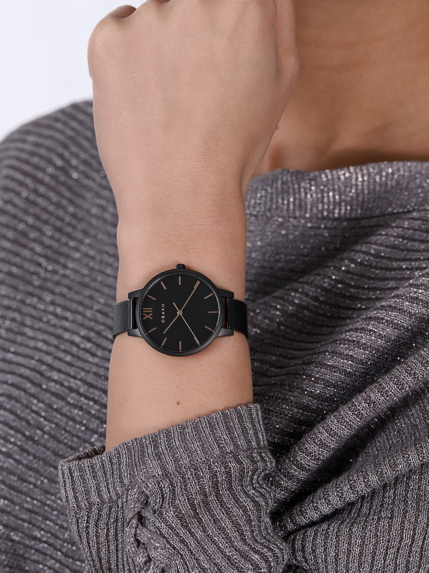 Obaku Denmark V209LXBBMB zegarek czarny klasyczny Slim bransoleta - miniatura 3