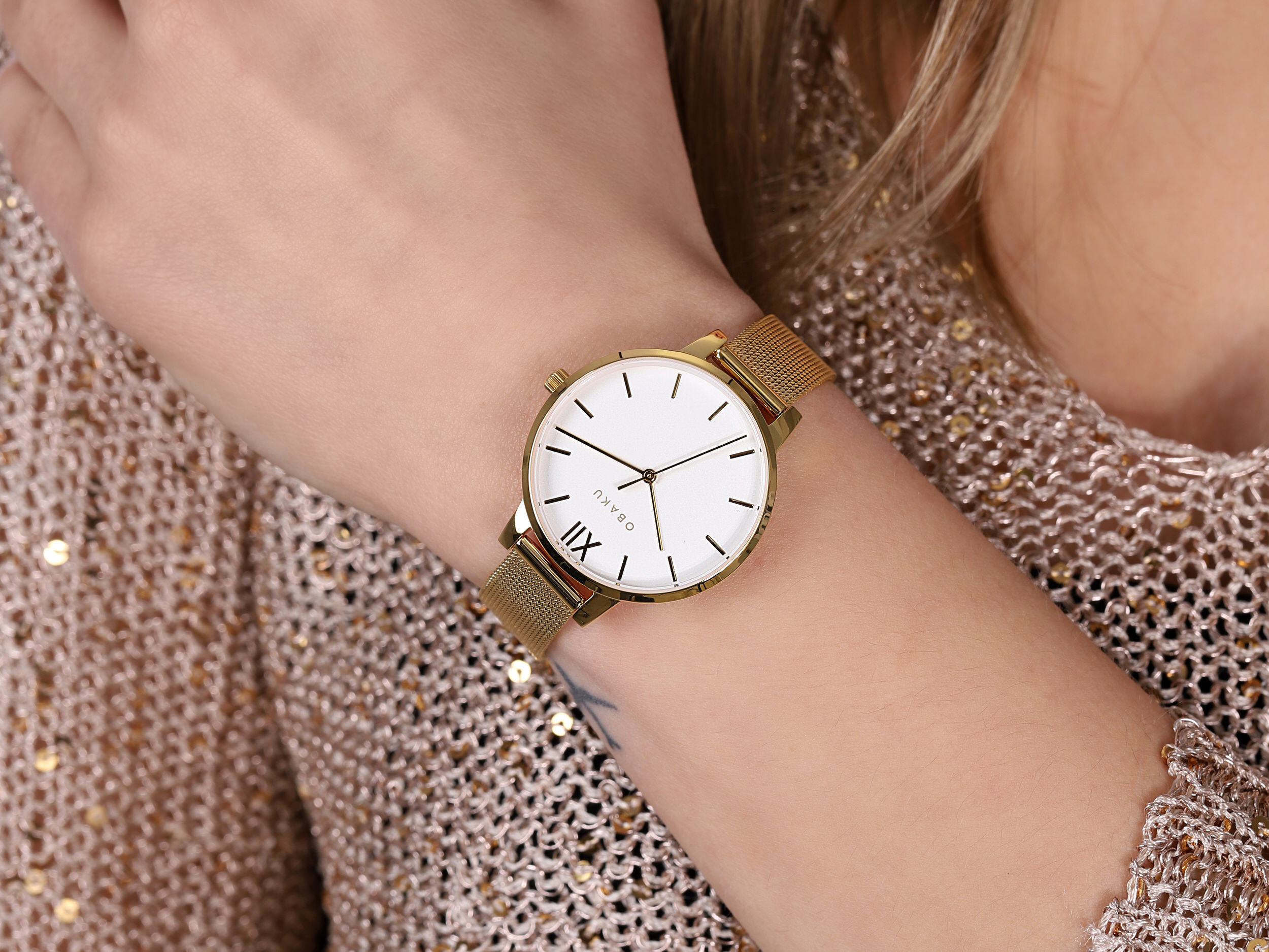Obaku Denmark V209LXGIMG Slim LIV - GOLD zegarek damski klasyczny mineralne - miniatura 4