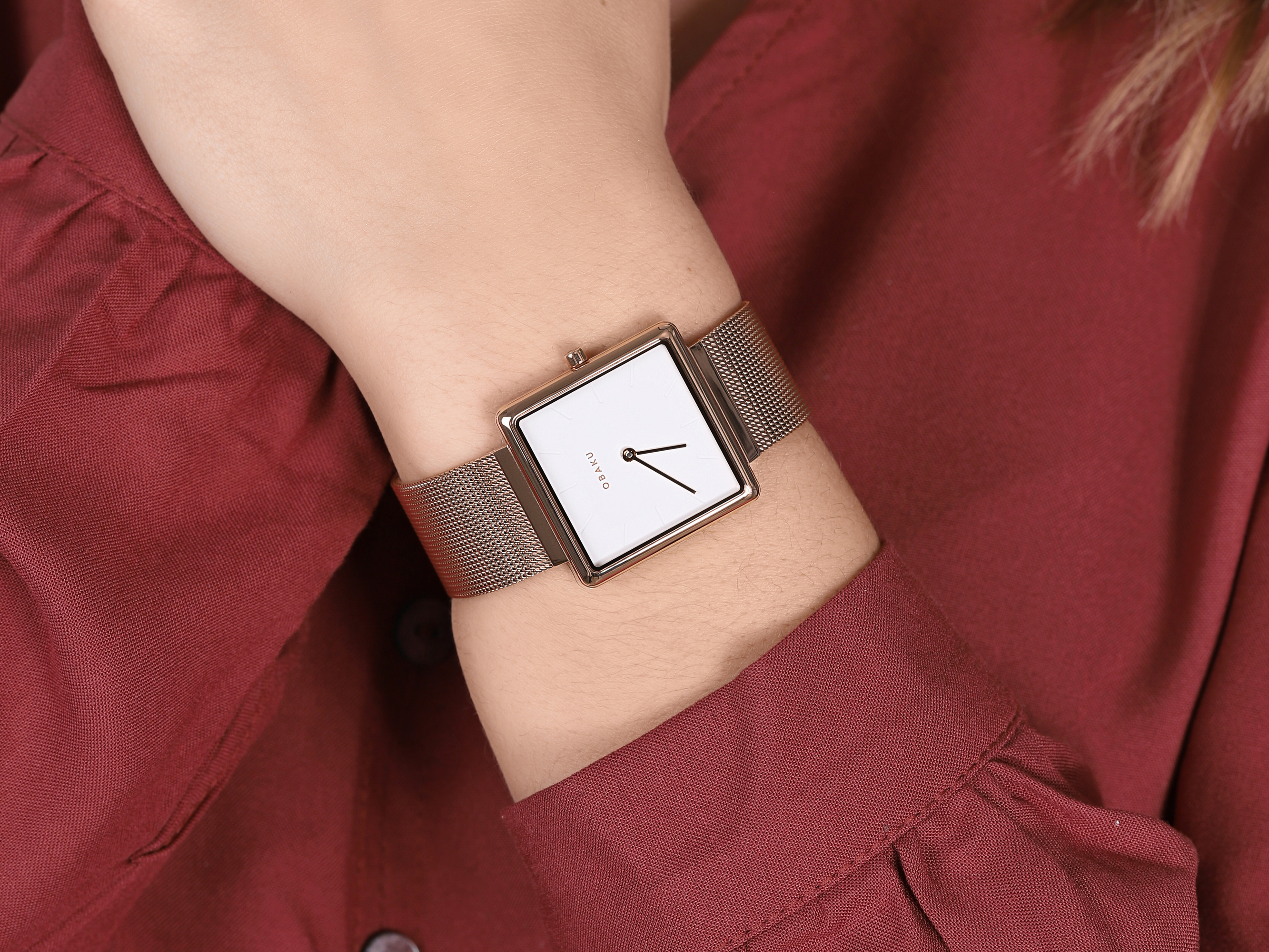 Obaku Denmark V236LXVIMV KVADRAT - ROSE Slim klasyczny zegarek różowe złoto - miniatura 4