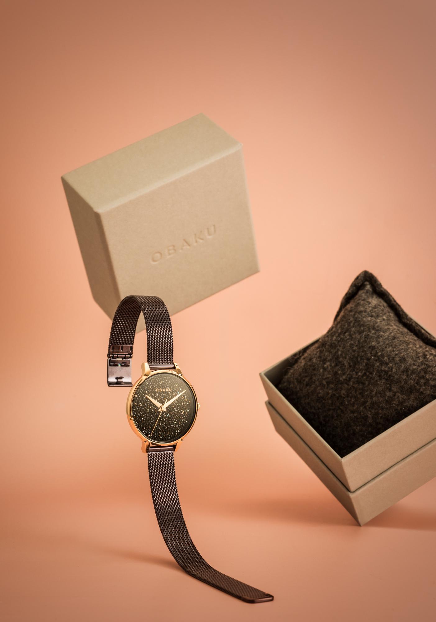 Obaku Denmark V238LXVNMN STJERNER - WALNUT Damskie klasyczny zegarek różowe złoto - miniatura 8