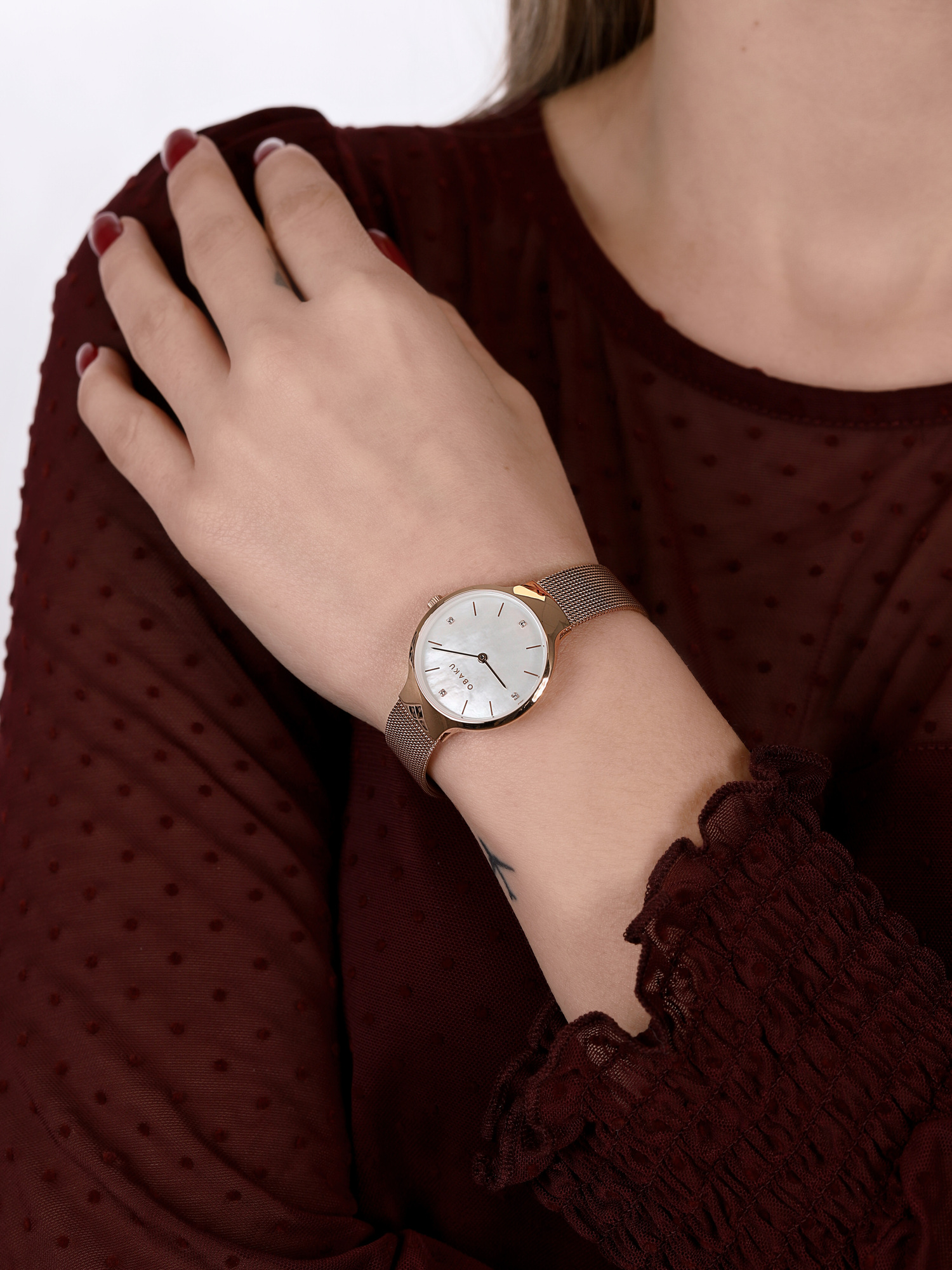 Obaku Denmark V241LXVWMV VIKKE - ROSE Slim klasyczny zegarek różowe złoto - miniatura 3