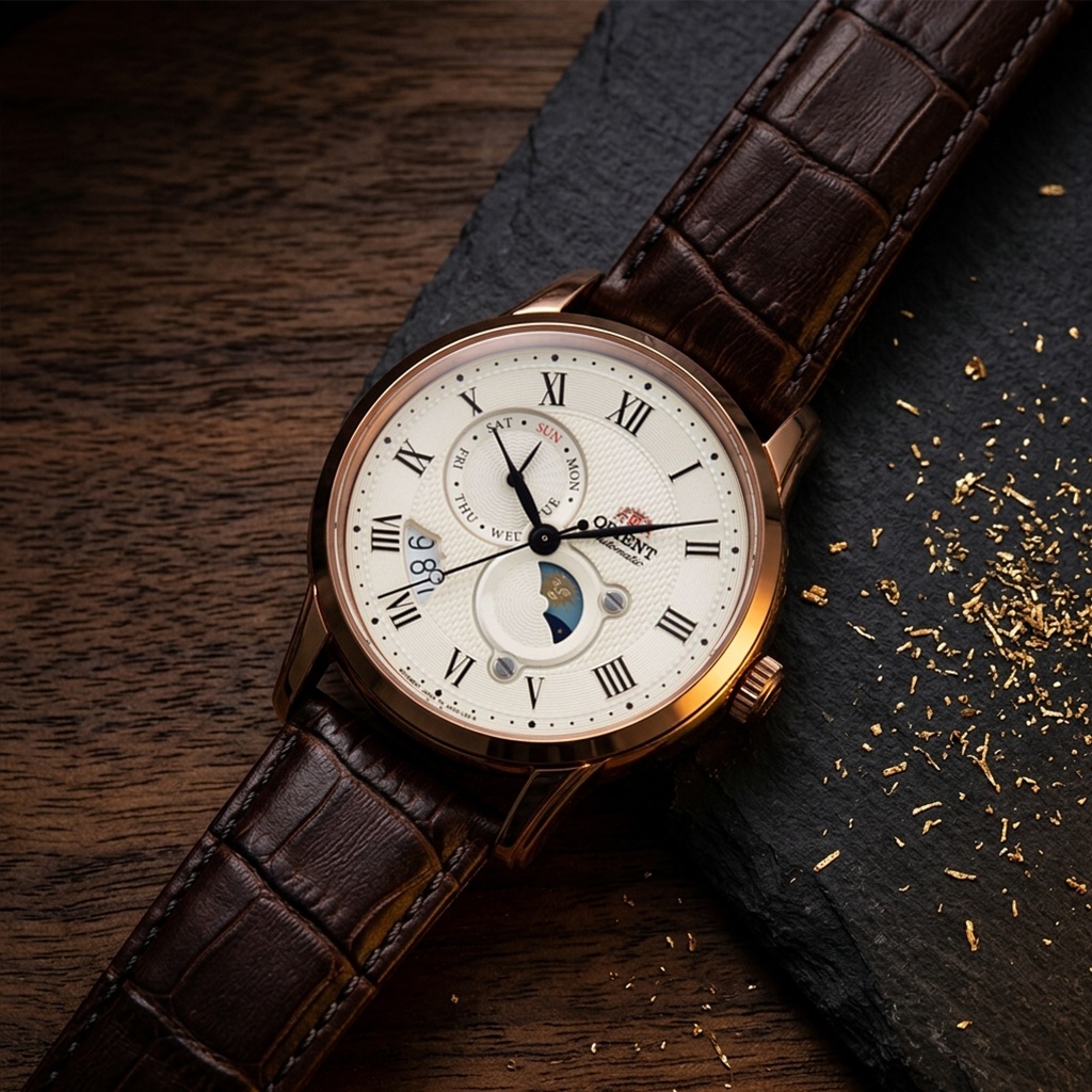 Orient RA-AK0007S30B zegarek różowe złoto klasyczny Classic pasek