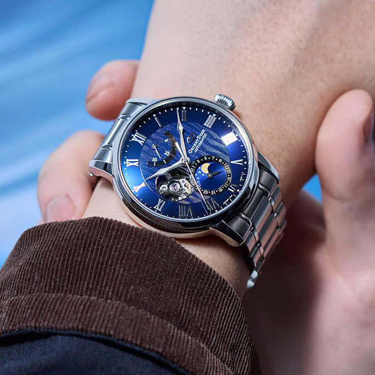 Orient Star RE-AY0103L00B Open Heart Open Heart Mechanical Moon Next Generation zegarek męski klasyczny szafirowe - miniatura 8