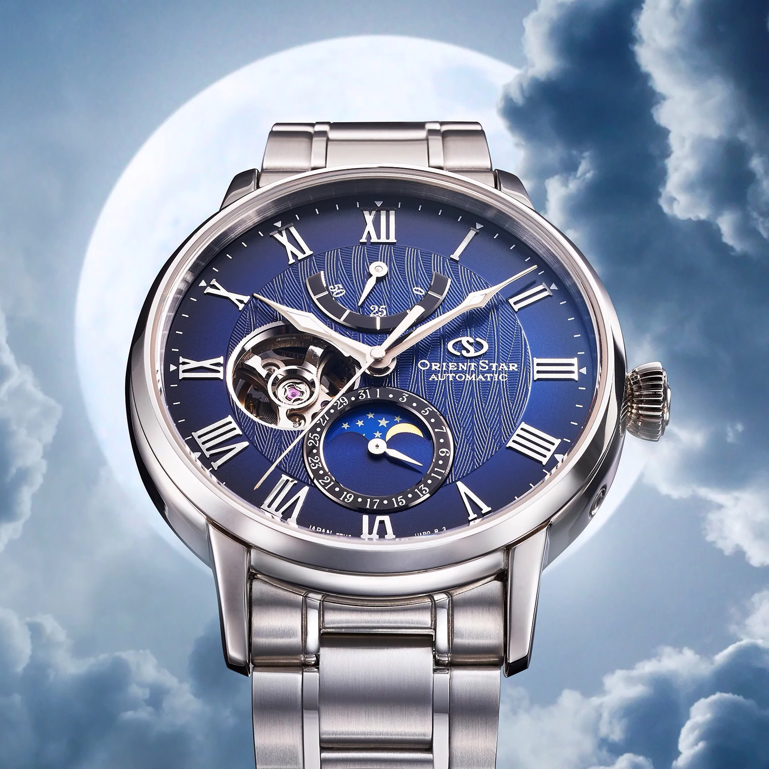 Orient Star RE-AY0103L00B zegarek srebrny klasyczny Open Heart bransoleta - miniatura 5