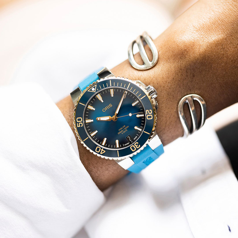 Oris 01 400 7769 6355-07 4 22 75FC AQUIS DATE CALIBRE 400 Aquis elegancki zegarek srebrny - miniatura 9