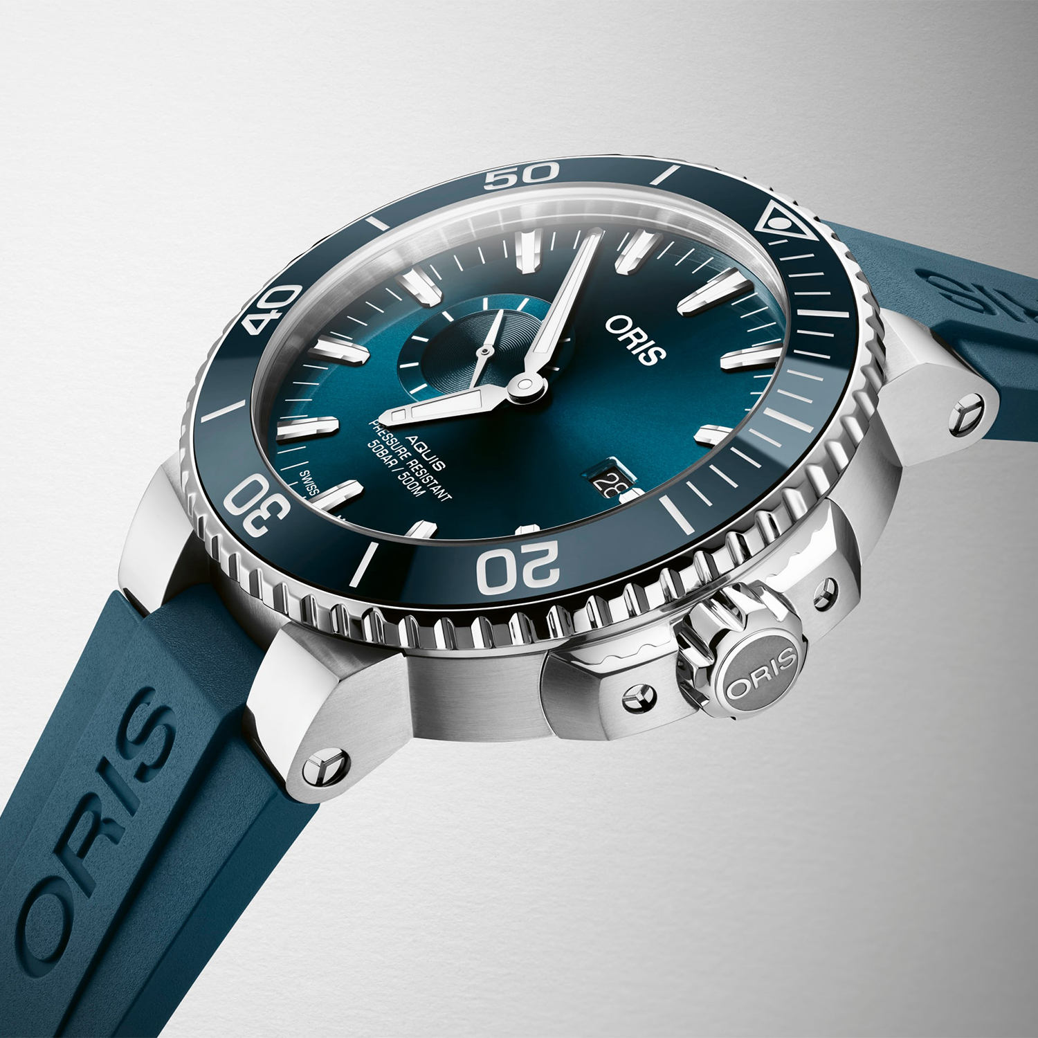 Oris 01 743 7733 4155-07 4 24 69EB zegarek srebrny klasyczny Aquis pasek - miniatura 3