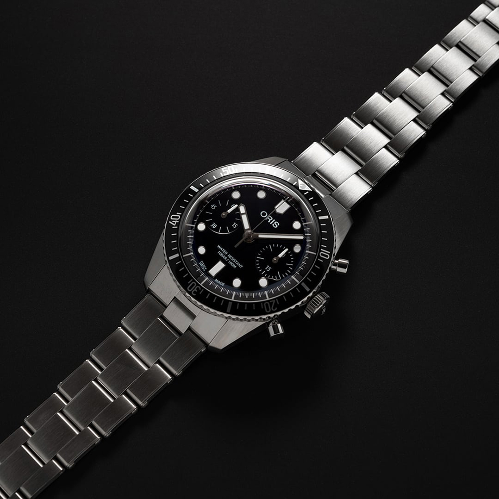 Oris 01 771 7791 4054-07 8 20 18 DIVERS SIXTY-FIVE CHRONOGRAPH Diving klasyczny zegarek srebrny - miniatura 5