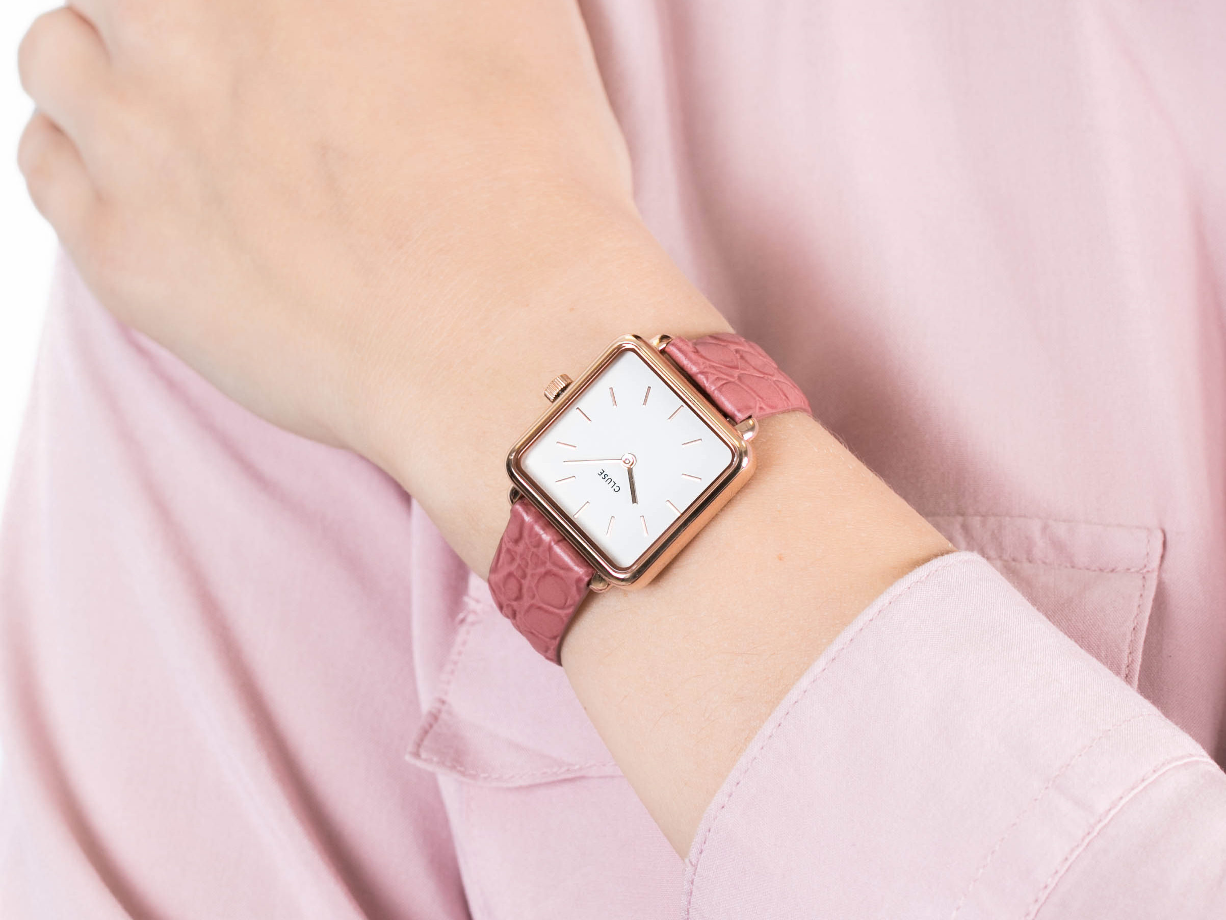 Cluse CL60020 Rose Gold White/Soft Berry Alligator Jungle zegarek klasyczny La Tetragone - miniatura 4