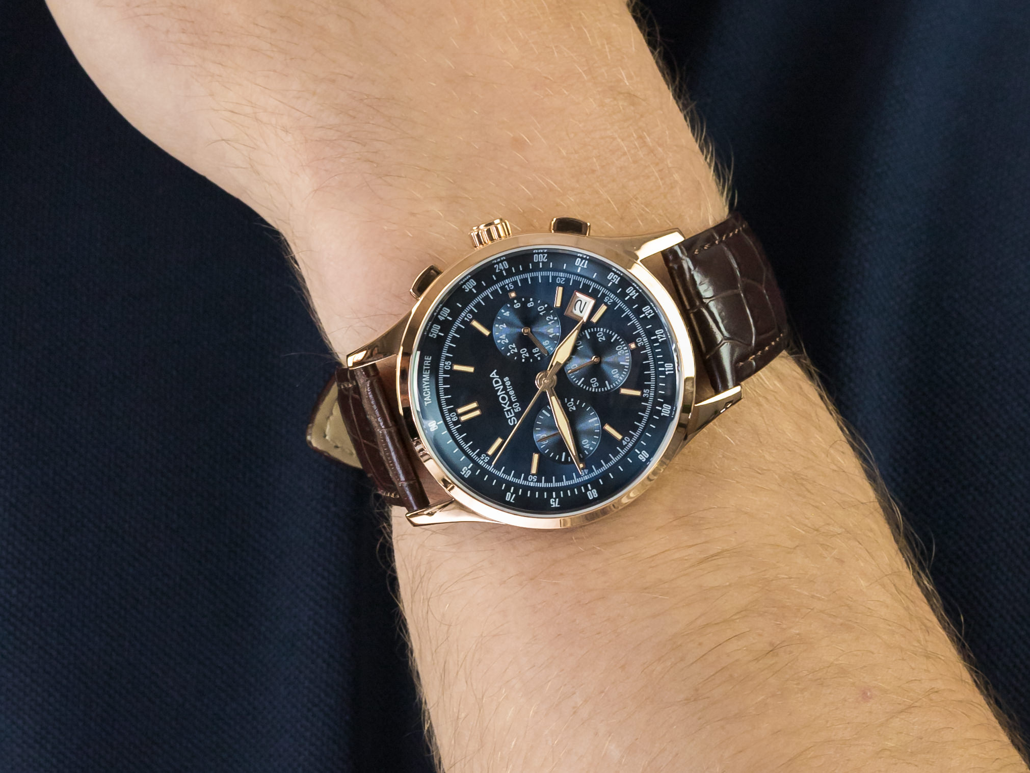 Sekonda SEK.1157 Mens Leather Strap Chronograph Watch zegarek elegancki Chronograph - miniatura 4