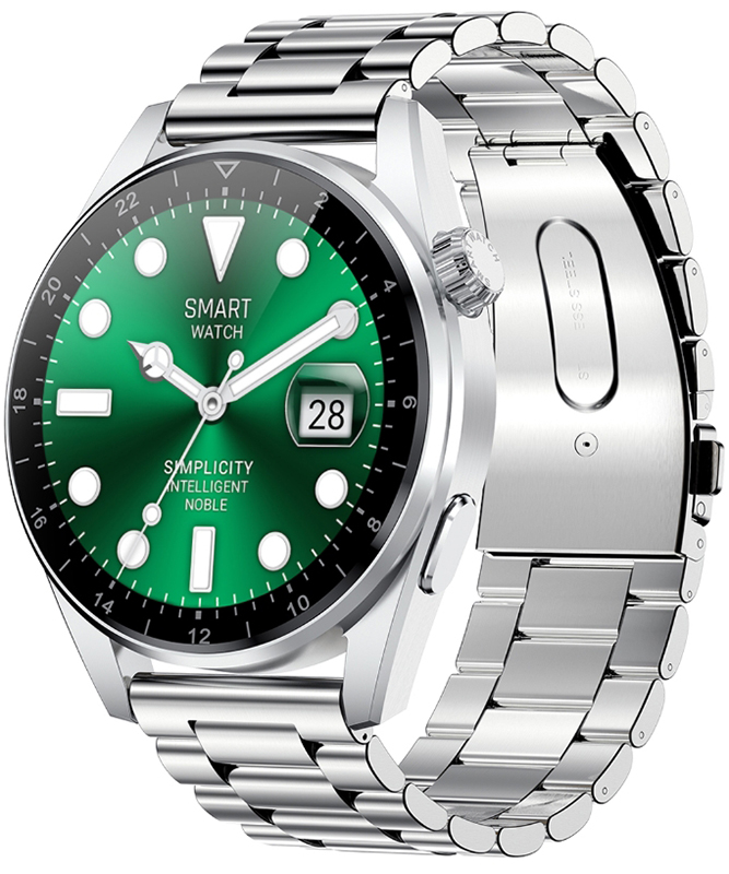 Rubicon Smartwatch Rubicon RNCE78 srebrny srebrna bransoleta + czarna skóra SMARUB108