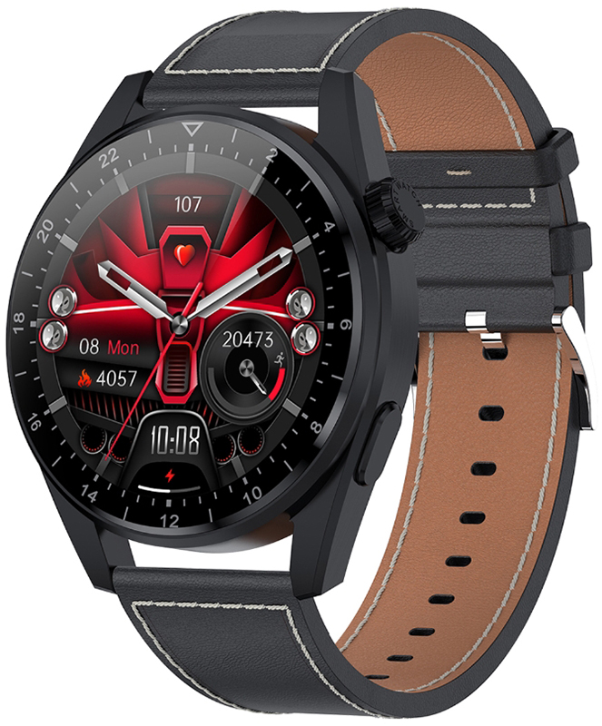 Rubicon Smartwatch Rubicon RNCE78 czarny czarna skóra + szary silikon SMARUB111