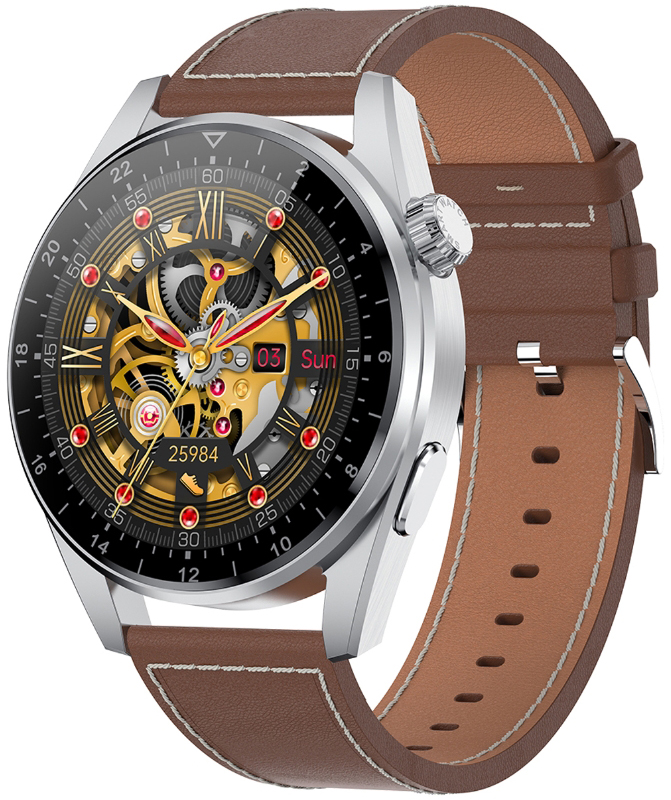 Rubicon Smartwatch Rubicon RNCE78 srebrny brązowa skóra + czarny silikon SMARUB112