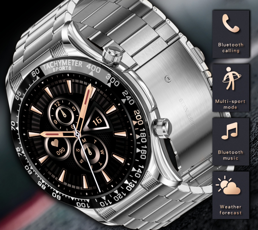 Rubicon SMARUB177 Smartwatch Smartwatch Rubicon RNCE94 srebrny czarny zegarek męski sportowy mineralne - miniatura 8