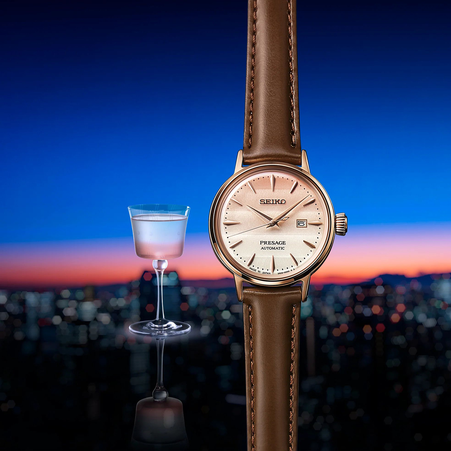 Seiko SRE014J1 zegarek różowe złoto klasyczny Presage pasek