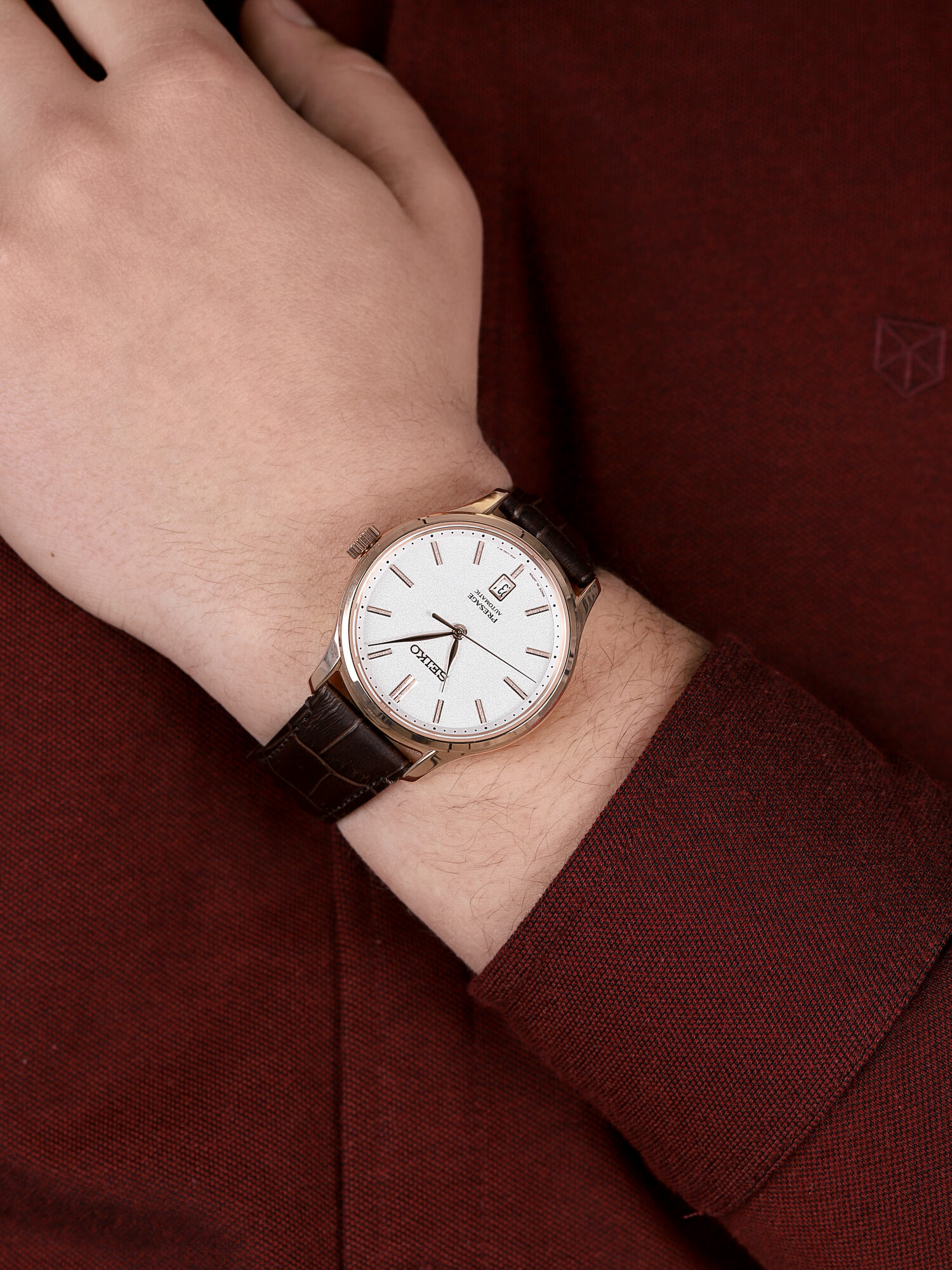 Seiko SRPD42J1 zegarek różowe złoto klasyczny Presage pasek - miniatura 3