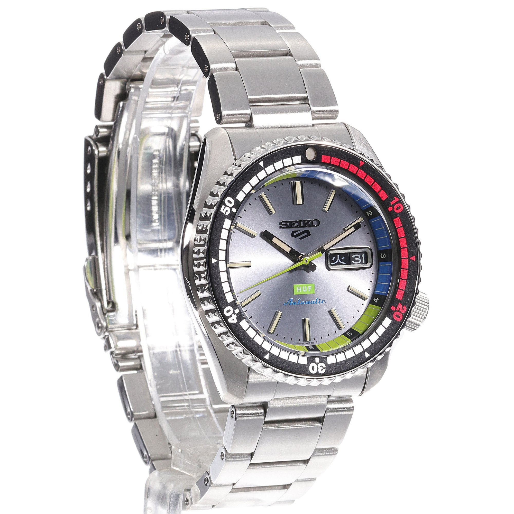 Seiko SRPL33K1 zegarek srebrny sportowy Sports Automat bransoleta