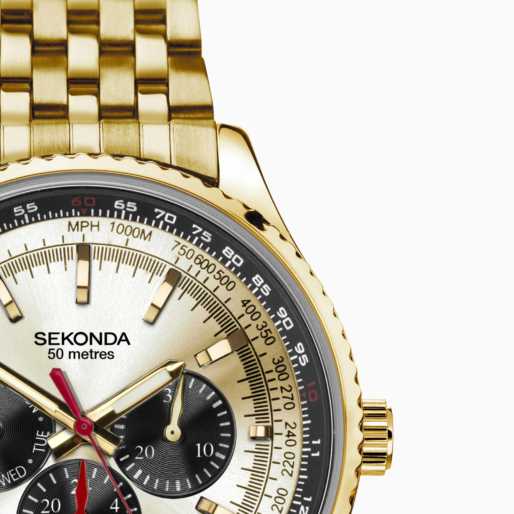 Sekonda 30040 zegarek złoty elegancki Pilot bransoleta - miniatura 9