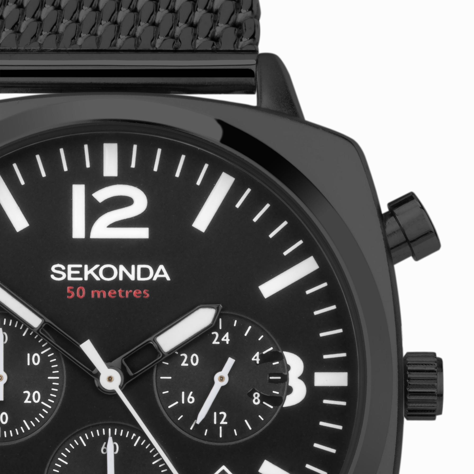 Sekonda 30102 zegarek czarny sportowy Pilot bransoleta - miniatura 2