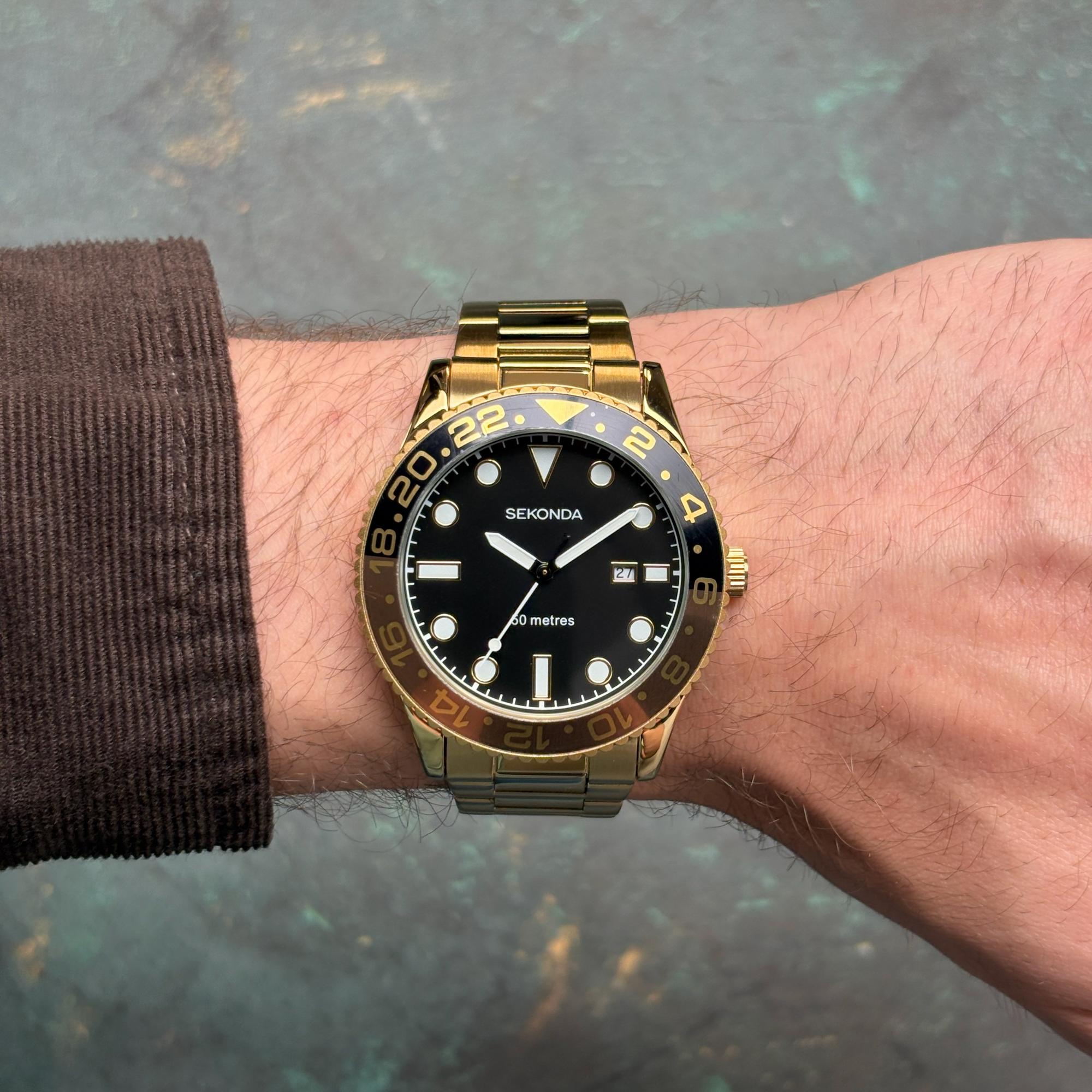 Sekonda 30198 Dive klasyczny zegarek złoty - miniatura 9