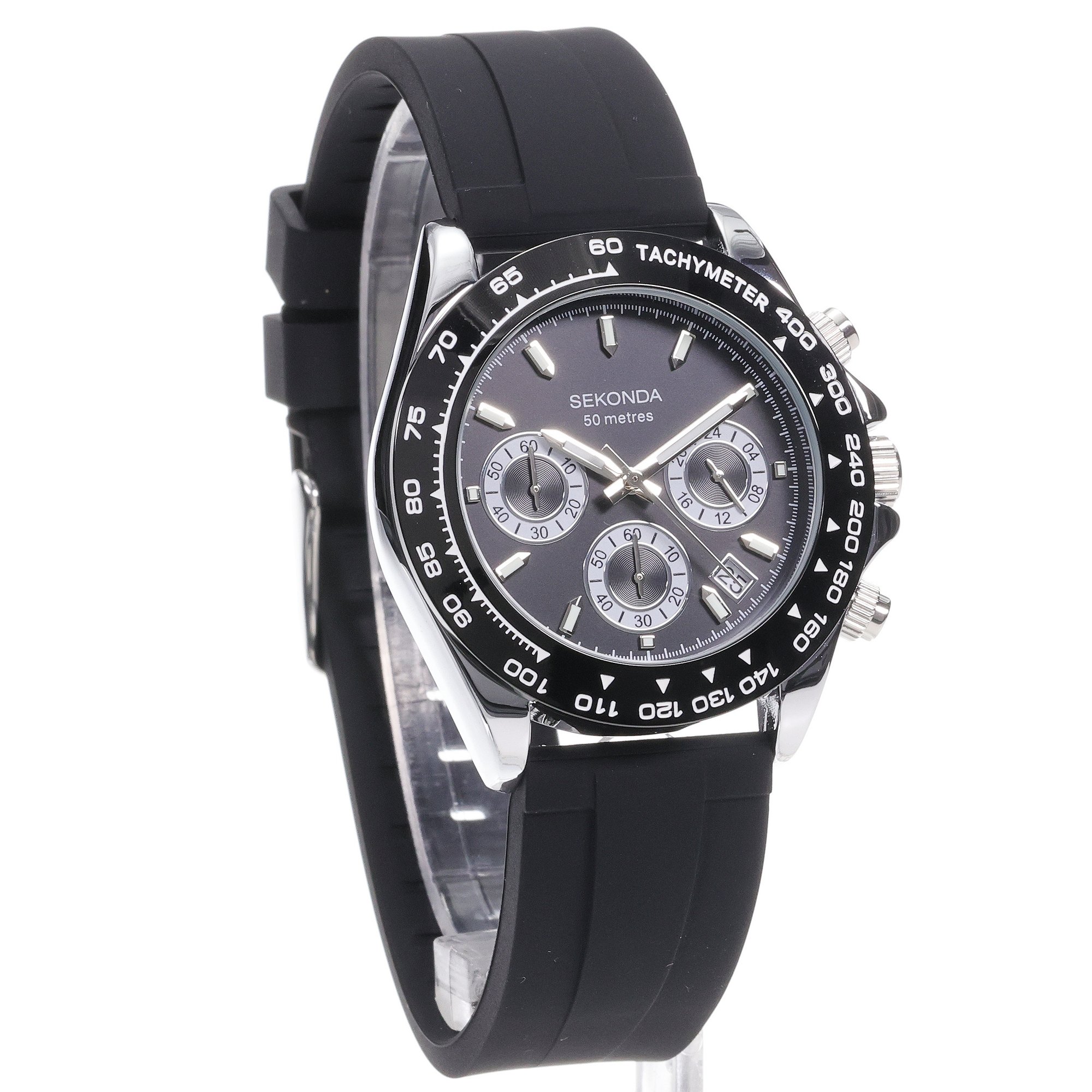 Sekonda 30199 zegarek srebrny sportowy Chronograph pasek - miniatura 3