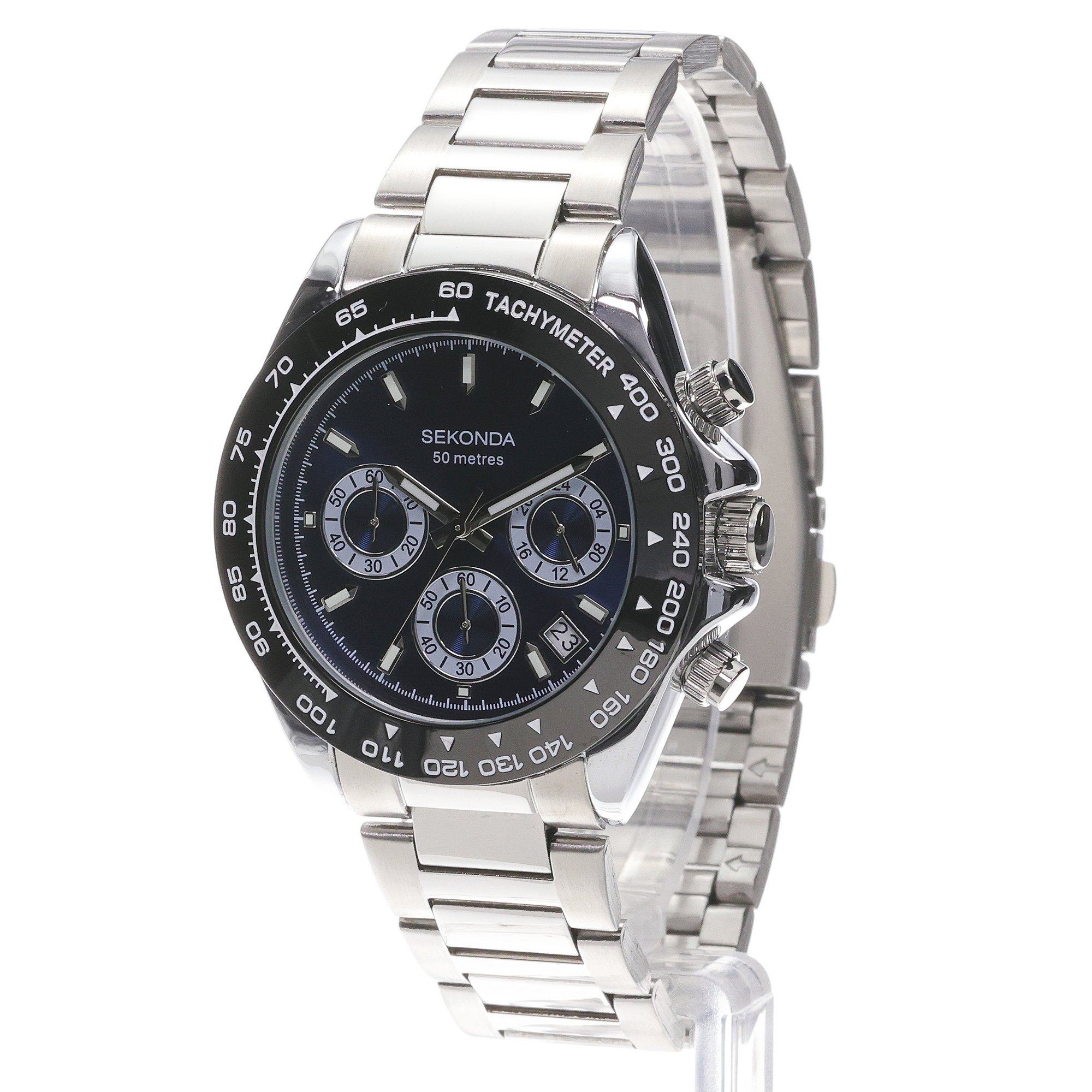 Sekonda 30200 Chronograph sportowy zegarek srebrny