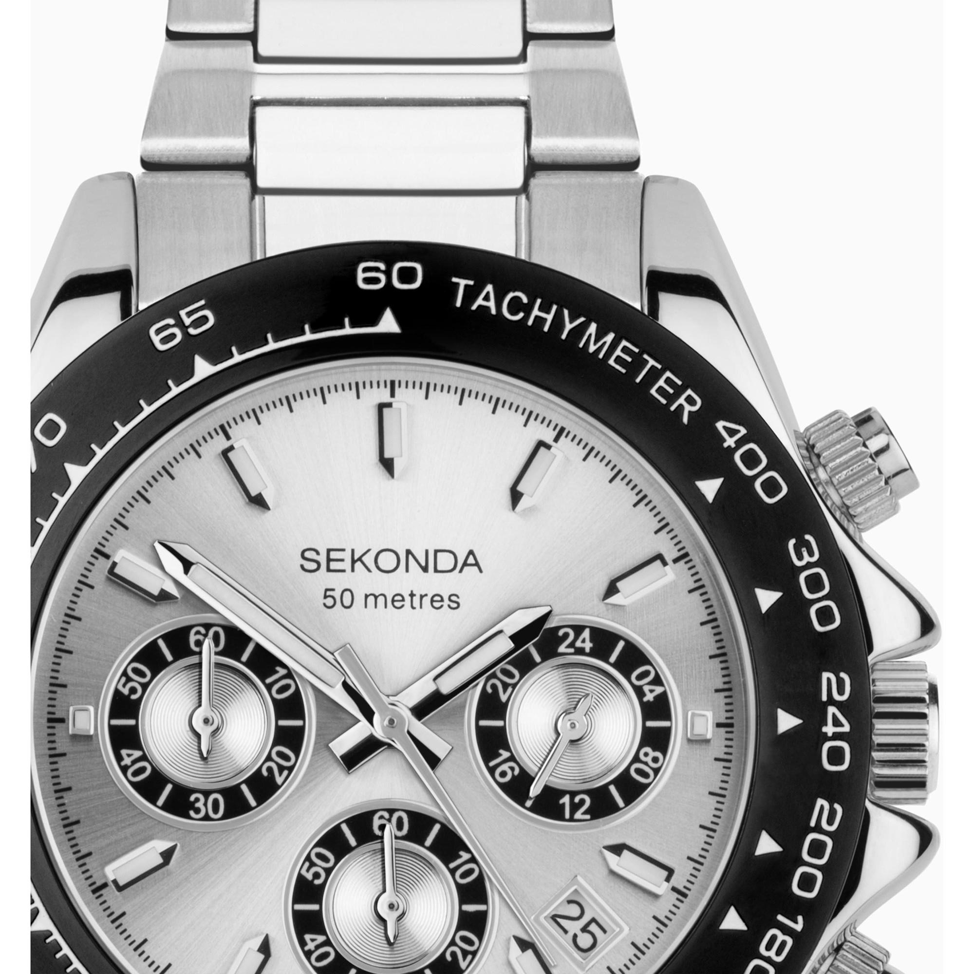Sekonda 30201 zegarek srebrny sportowy Chronograph bransoleta - miniatura 5