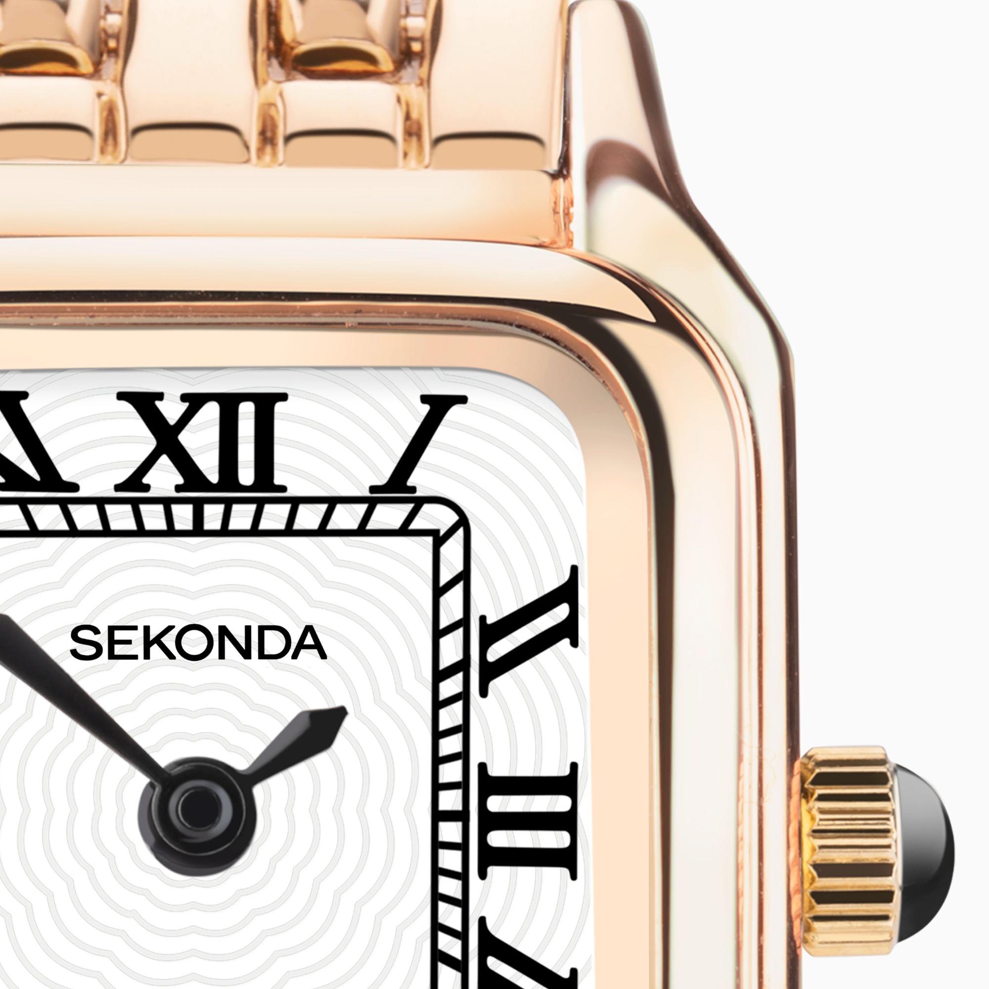 Sekonda 40556 zegarek różowe złoto klasyczny Dress bransoleta