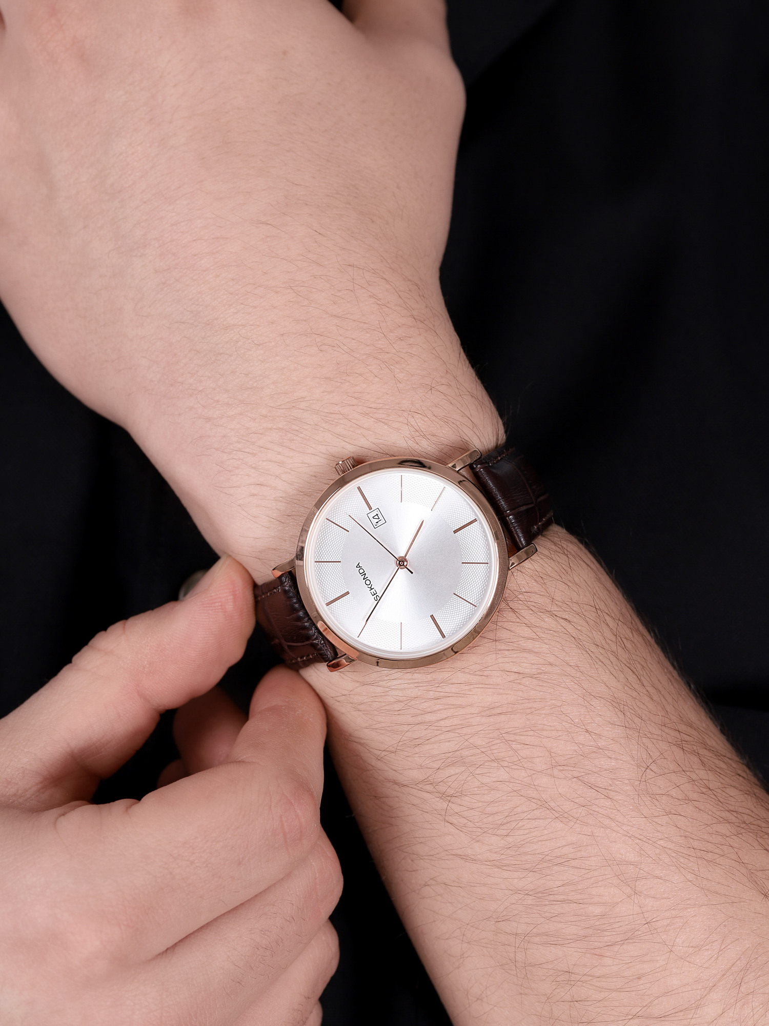 Sekonda SEK.1707 zegarek różowe złoto klasyczny Classic pasek - miniatura 3