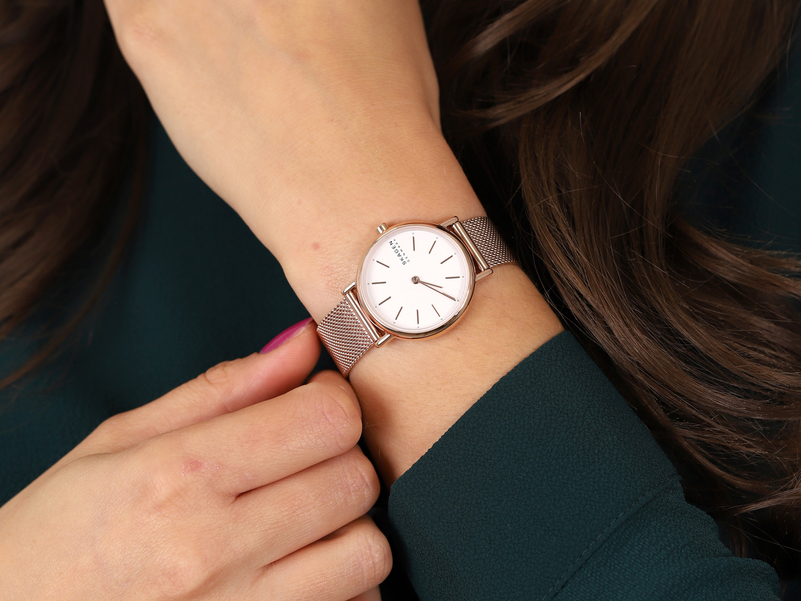 Skagen SKW2694 zegarek różowe złoto klasyczny Signatur bransoleta