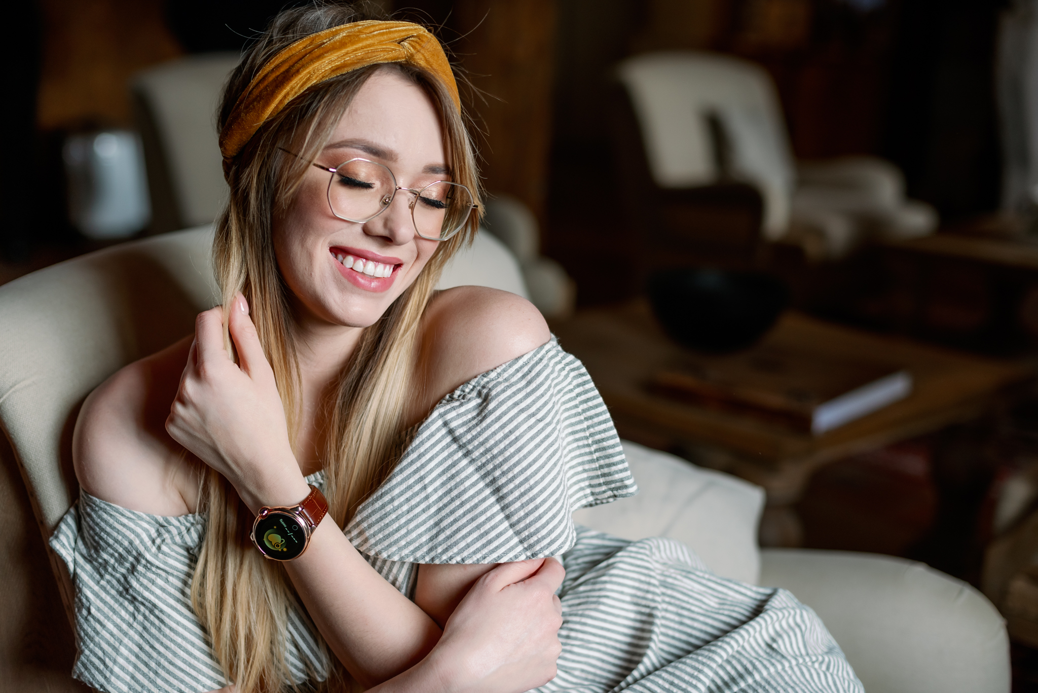 Garett 5903246286465 Smartwatch Garett Women Karen RT brązowy skórzany Damskie sportowy zegarek złoty - miniatura 9