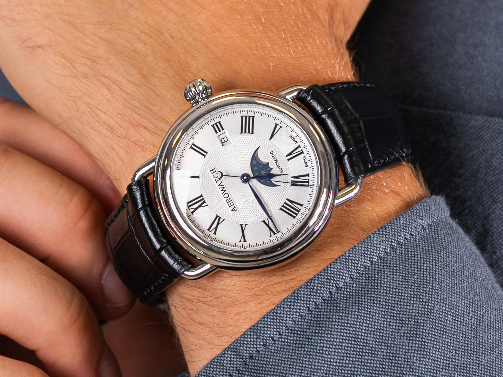 Aerowatch 77983-AA01 1942 MOON PHASES zegarek klasyczny 1942 - miniatura 4