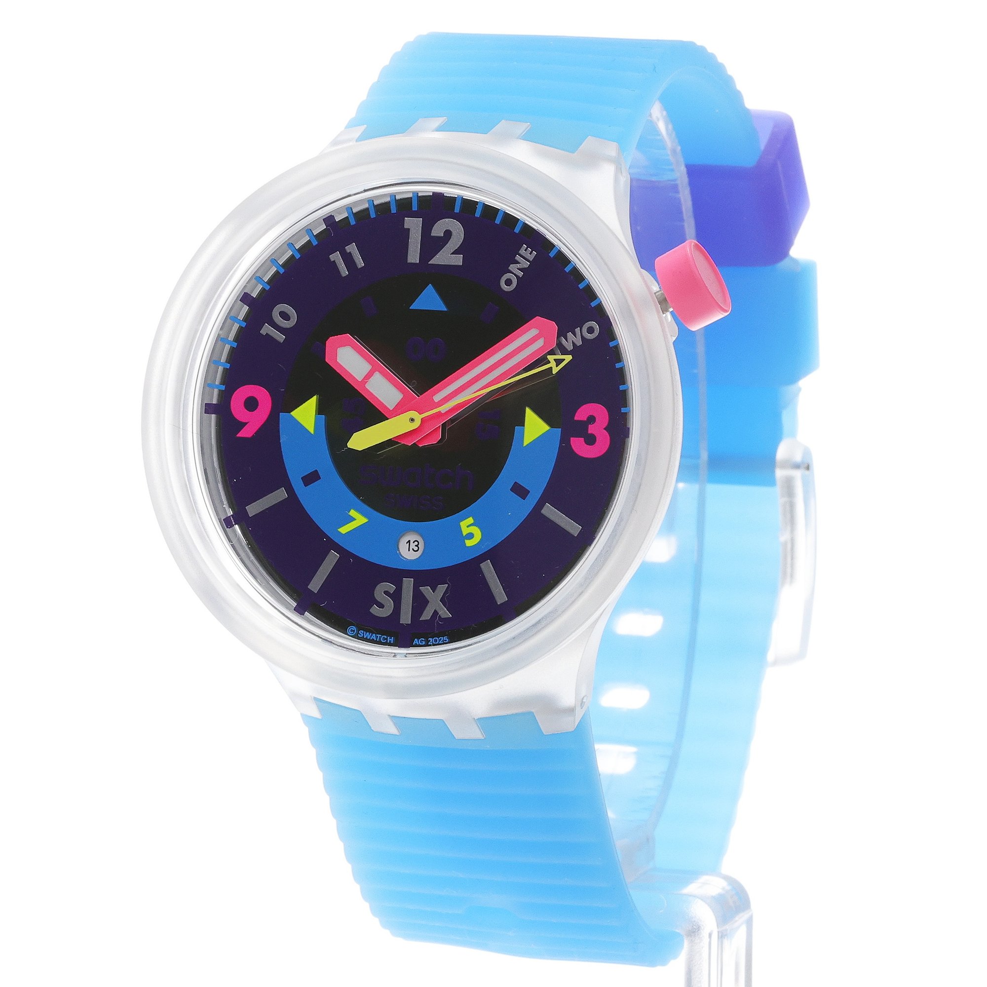 Swatch SB01K400 NEON HIELO Big Bold sportowy zegarek bezbarwny - miniatura 2