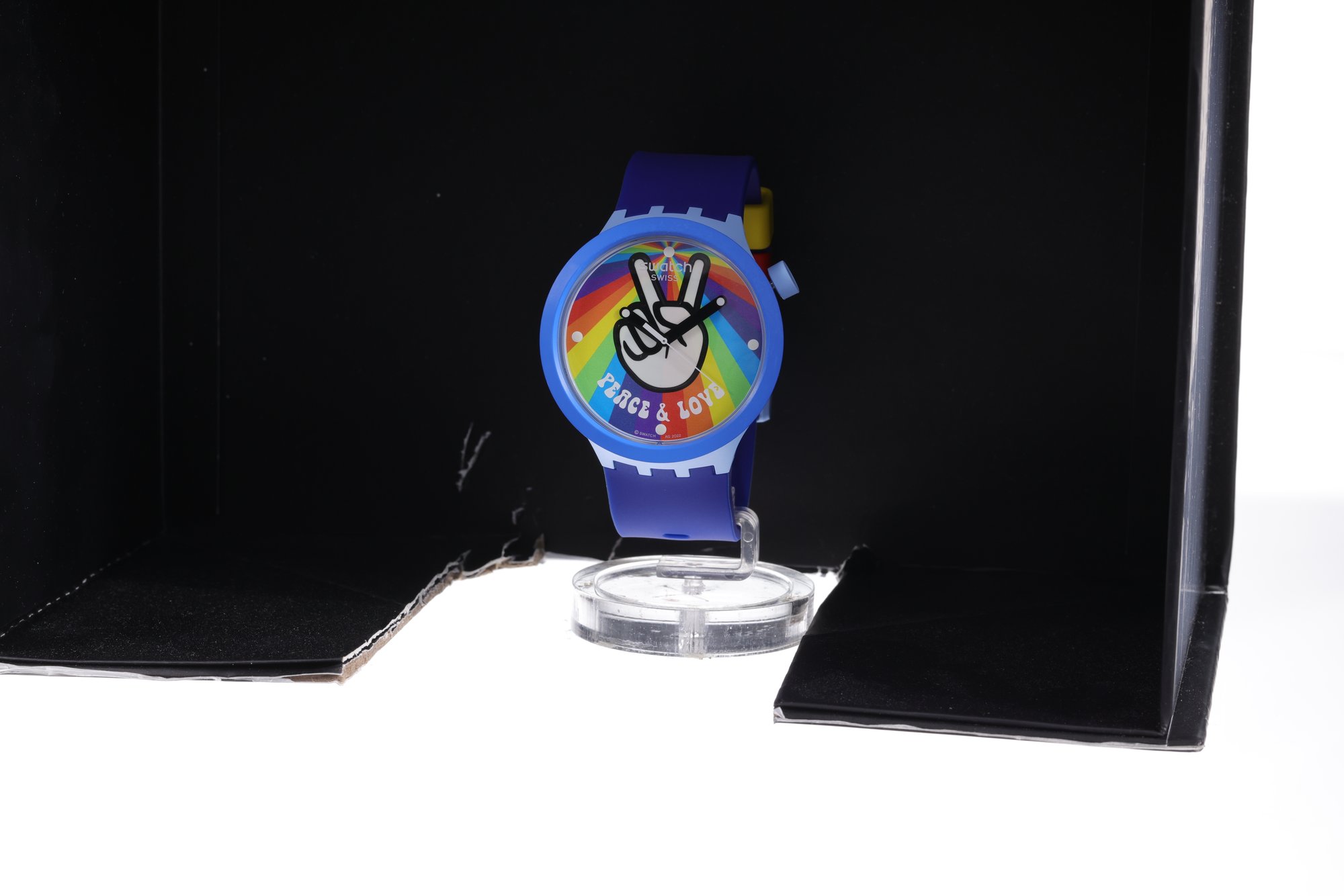 Swatch SB03N105 PEACE HAND LOVE Big Bold fashion-modowy zegarek niebieski