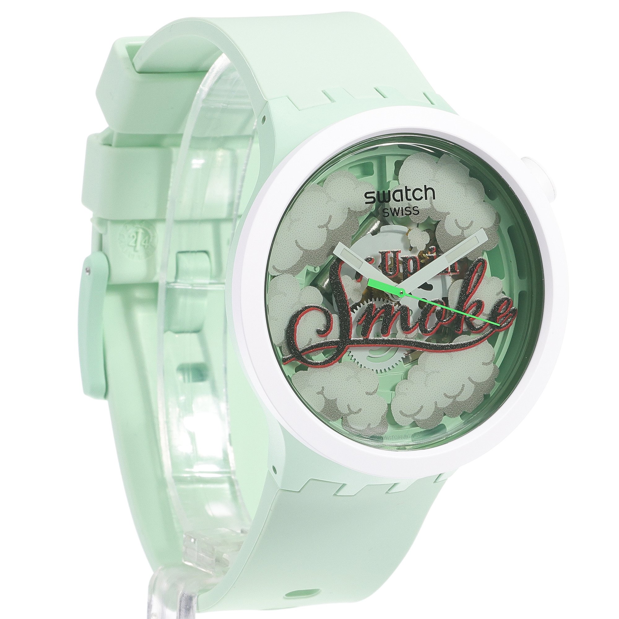 Swatch SB03Z103 Up in Smoke Bioceramic fashion-modowy zegarek zielony - miniatura 3