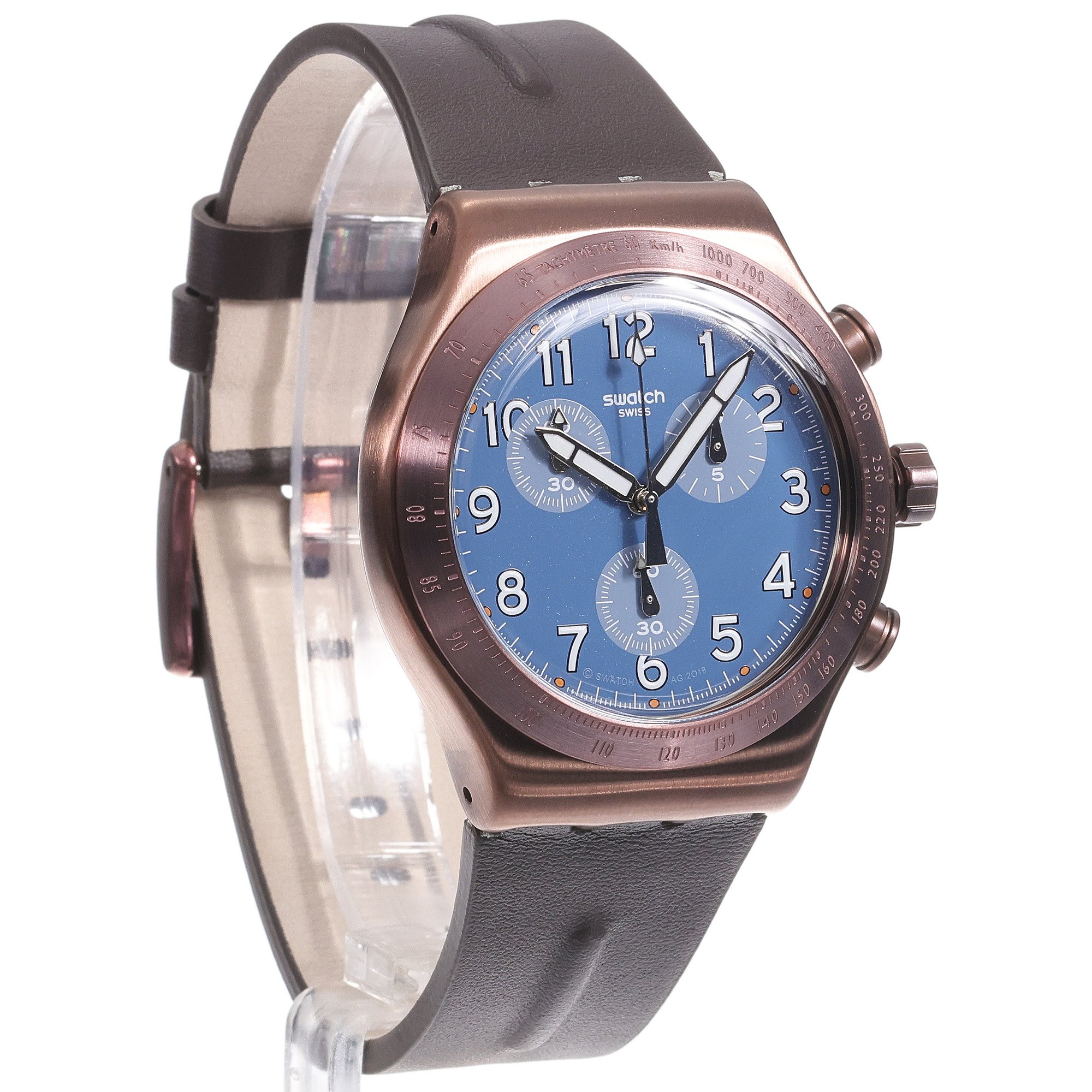 Swatch YVC100 zegarek brązowy sportowy Irony pasek - miniatura 3