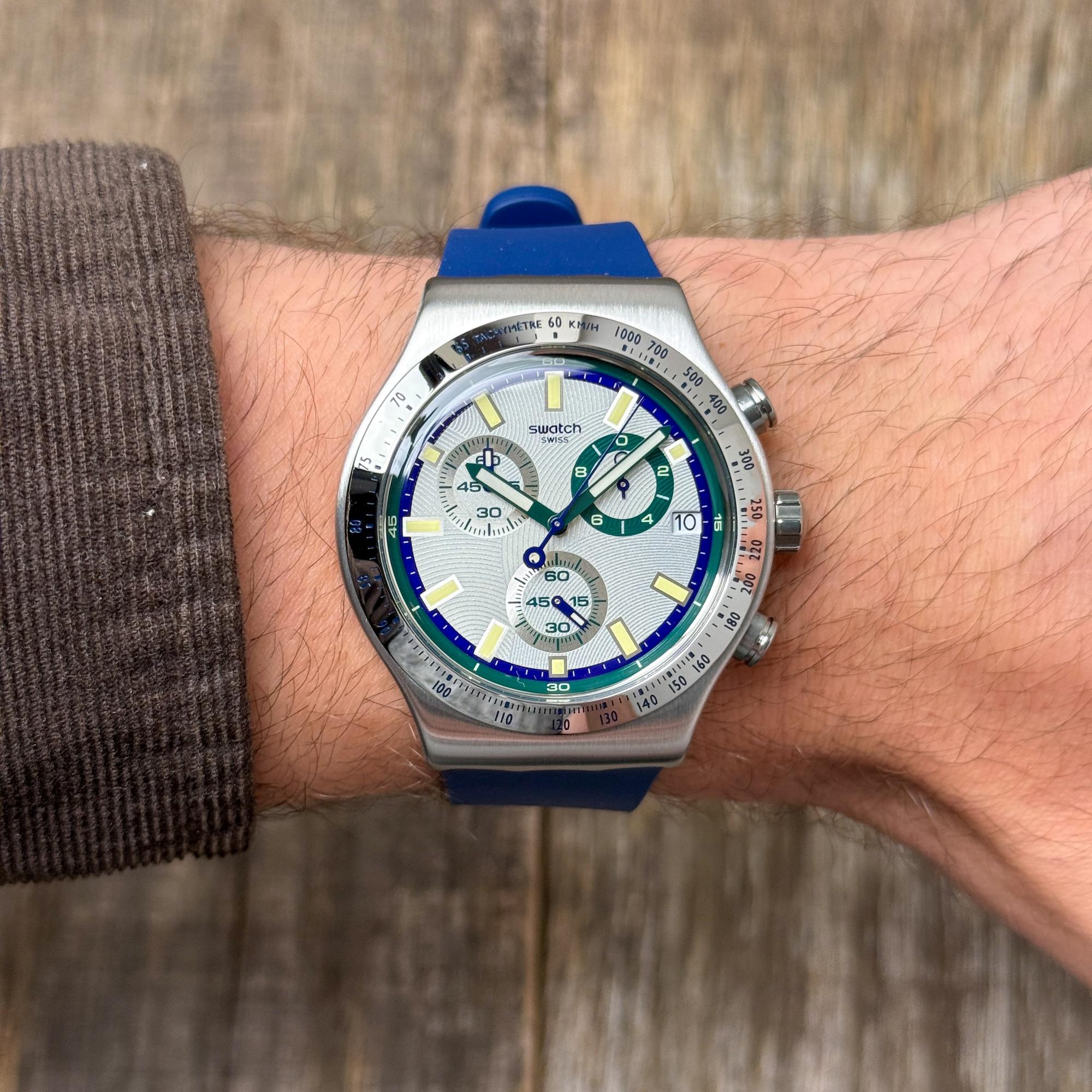 Swatch YVS539 zegarek srebrny sportowy Irony pasek - miniatura 9