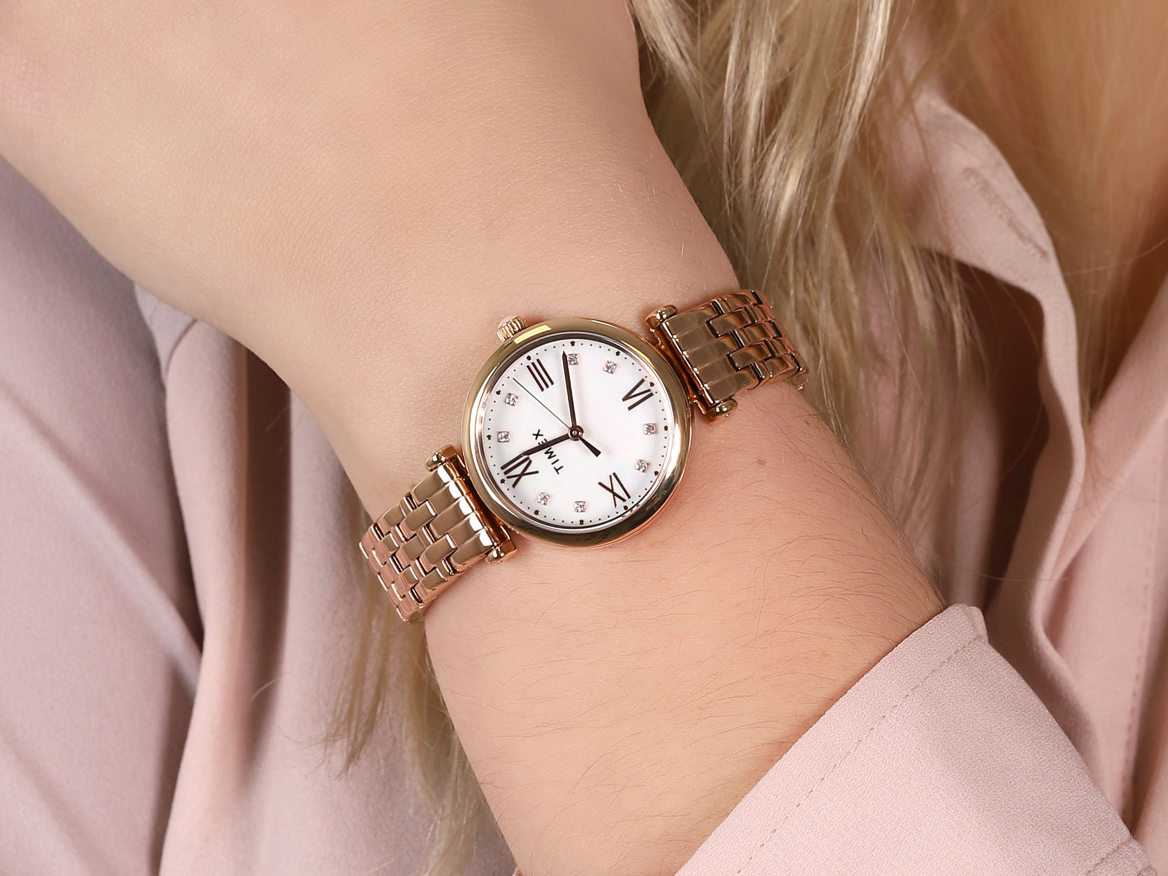 Timex TW2T78800 zegarek różowe złoto klasyczny Parisienne bransoleta - miniatura 4