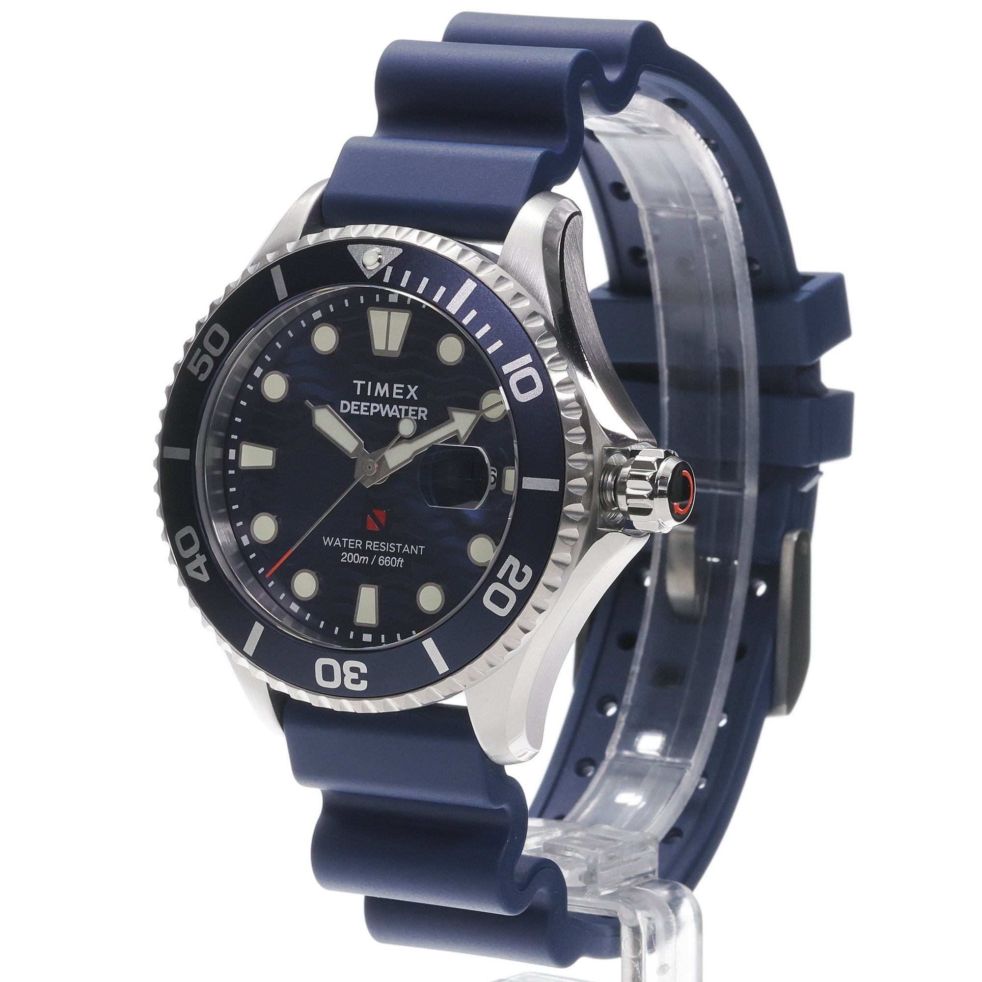 Timex TW2W81500 Deepwater Meridian 200 44mm Synthetic Rubber Strap Deepwater typudiver zegarek srebrny