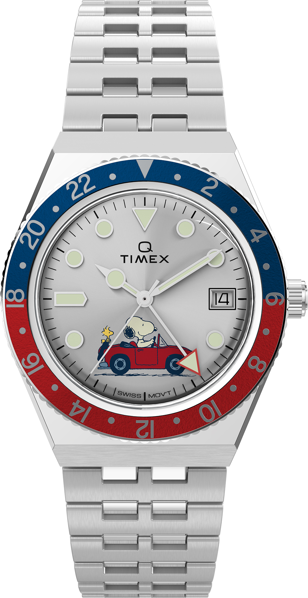 x Peanuts® Q Timex® GMT 38mm Stainless Steel Bracelet Timex TW2W83300 