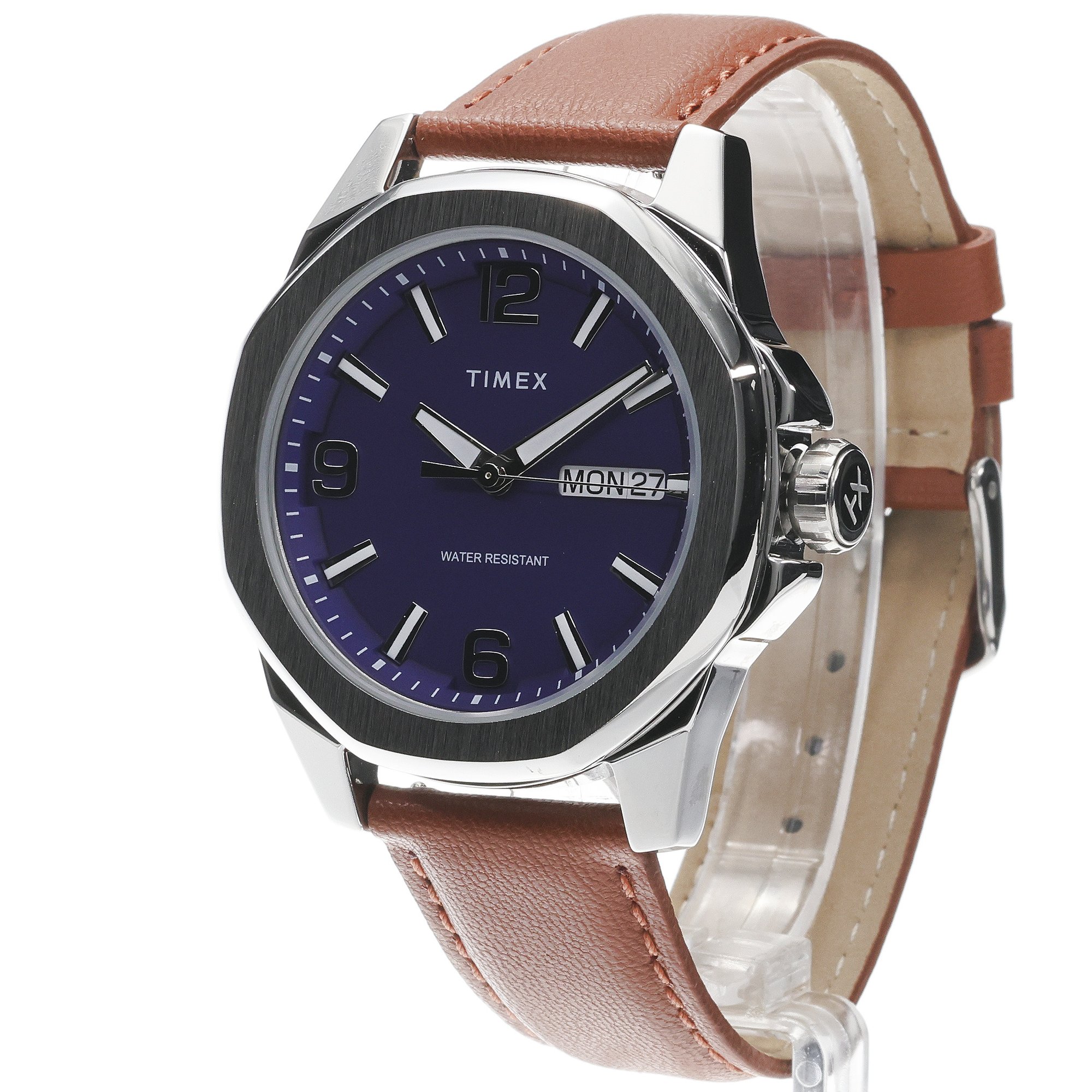Timex TW2W92800 Essex Day Date 46mm Leather Strap Trend klasyczny zegarek srebrny