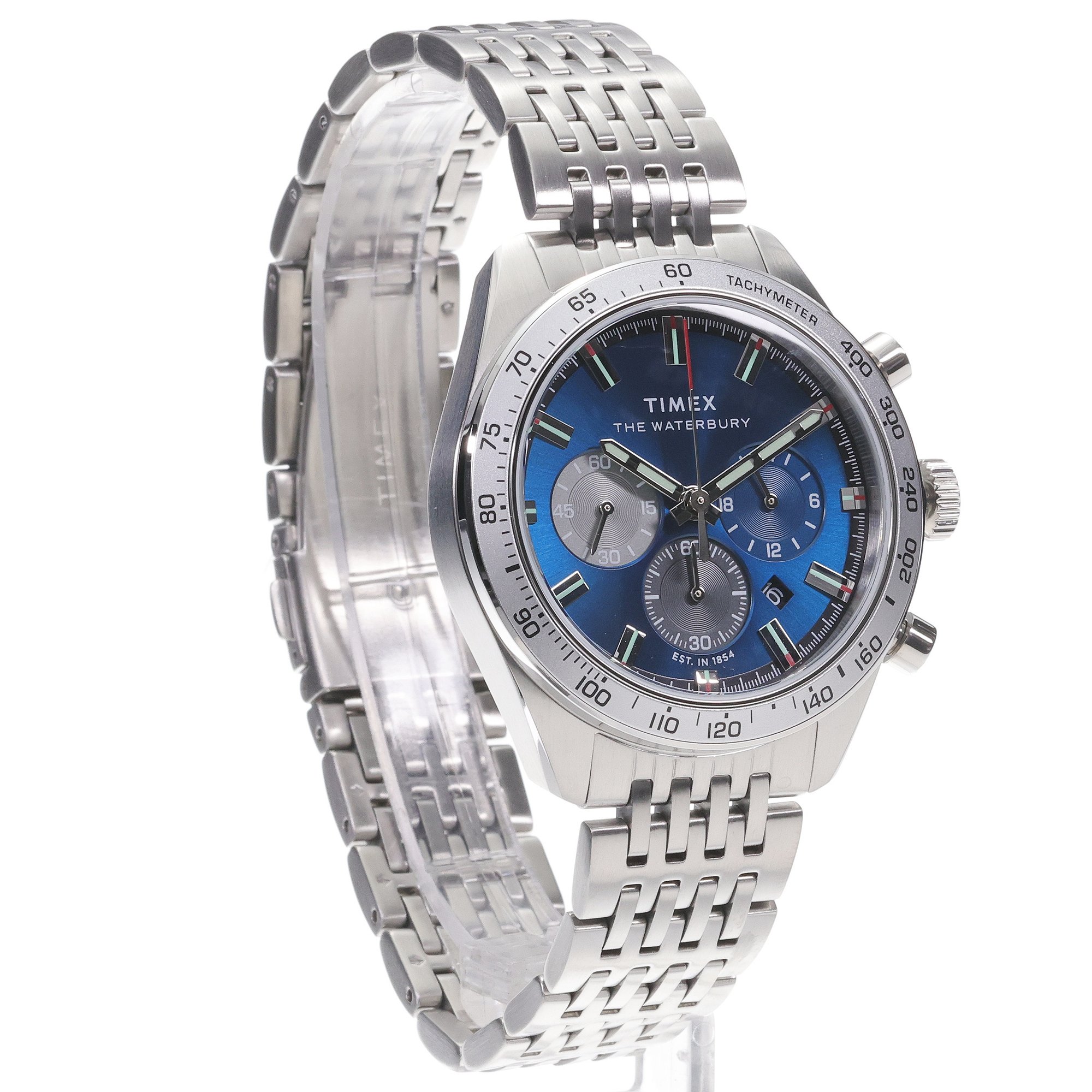 Timex TW2Y18500 Waterbury Traditional Chronograph 41mm Stainless Steel Bracelet Waterbury sportowy zegarek srebrny - miniatura 3