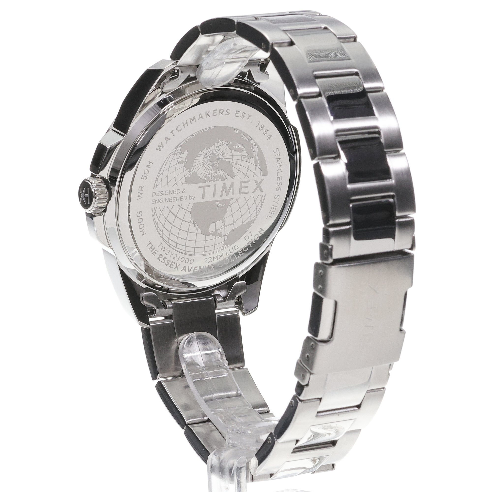 Timex TW2Y21000 Essex Avenue Essex Day and Date 45mm Stainless Steel Bracelet Watch zegarek męski klasyczny mineralne